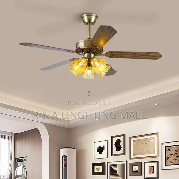 5 Blades Art Ceiling Fan With 4 Led Bulb Lights