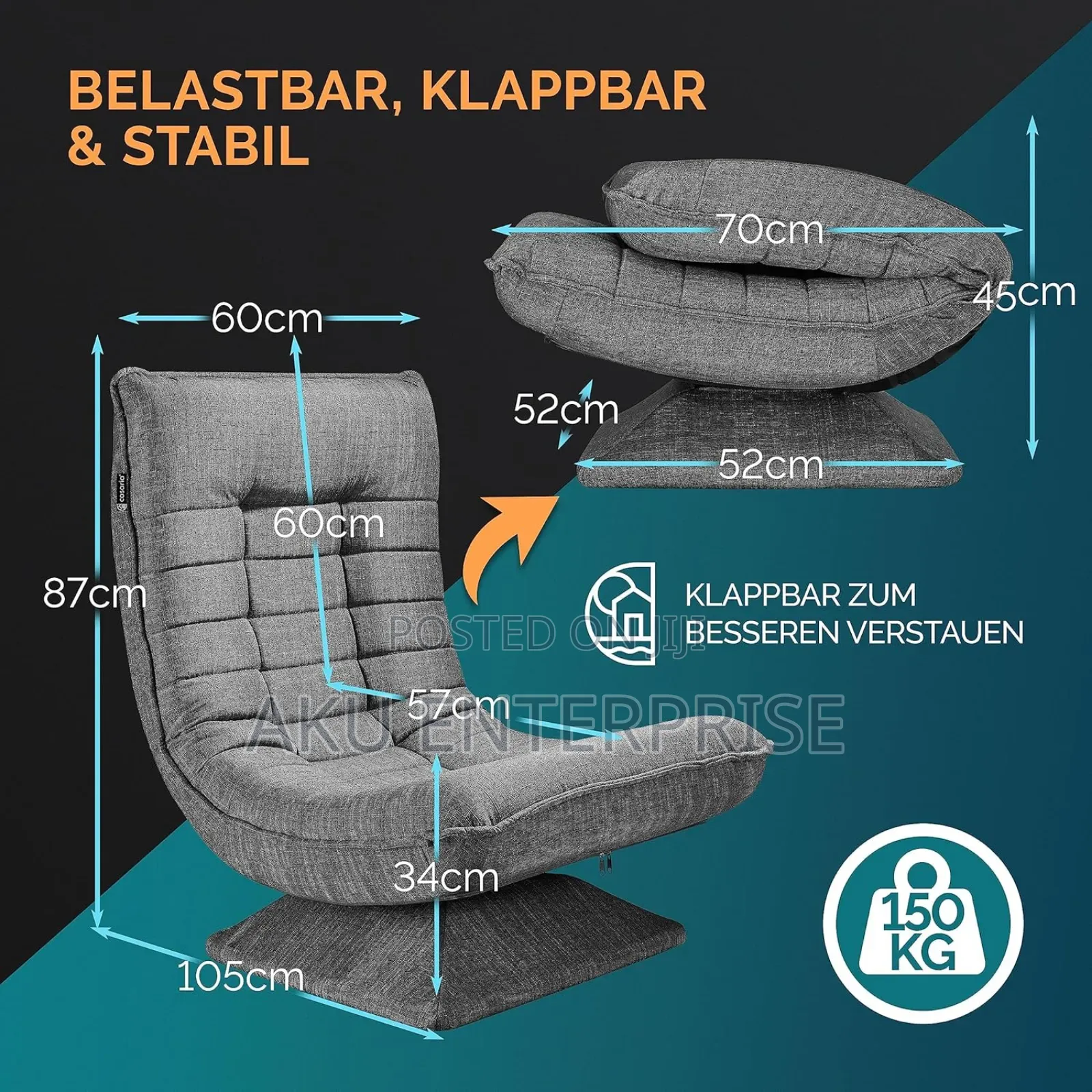 Adjustable Chair Backrest 360 Rotate Relax Floor Lounge Chair Grey