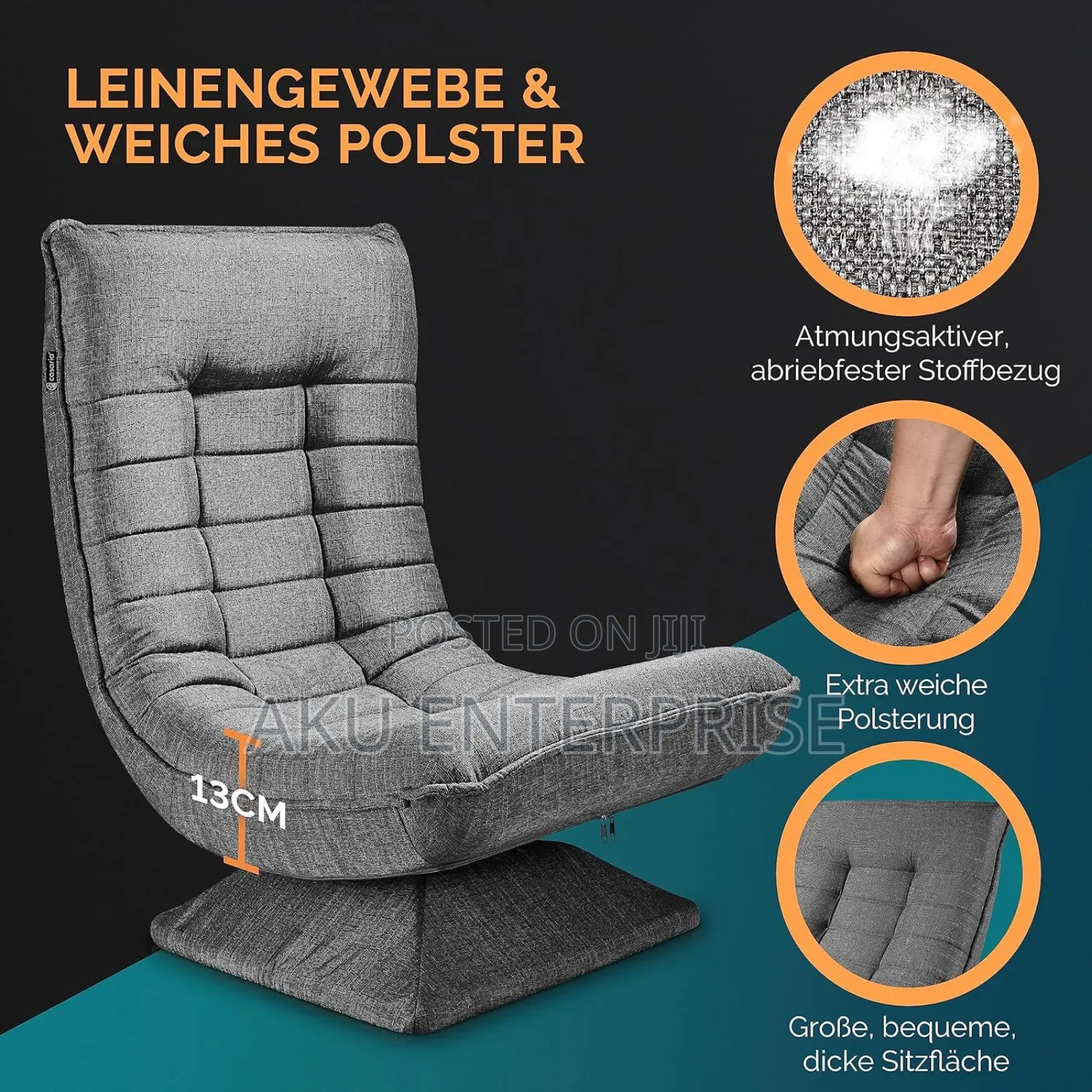 Adjustable Chair Backrest 360 Rotate Relax Floor Lounge Chair Grey