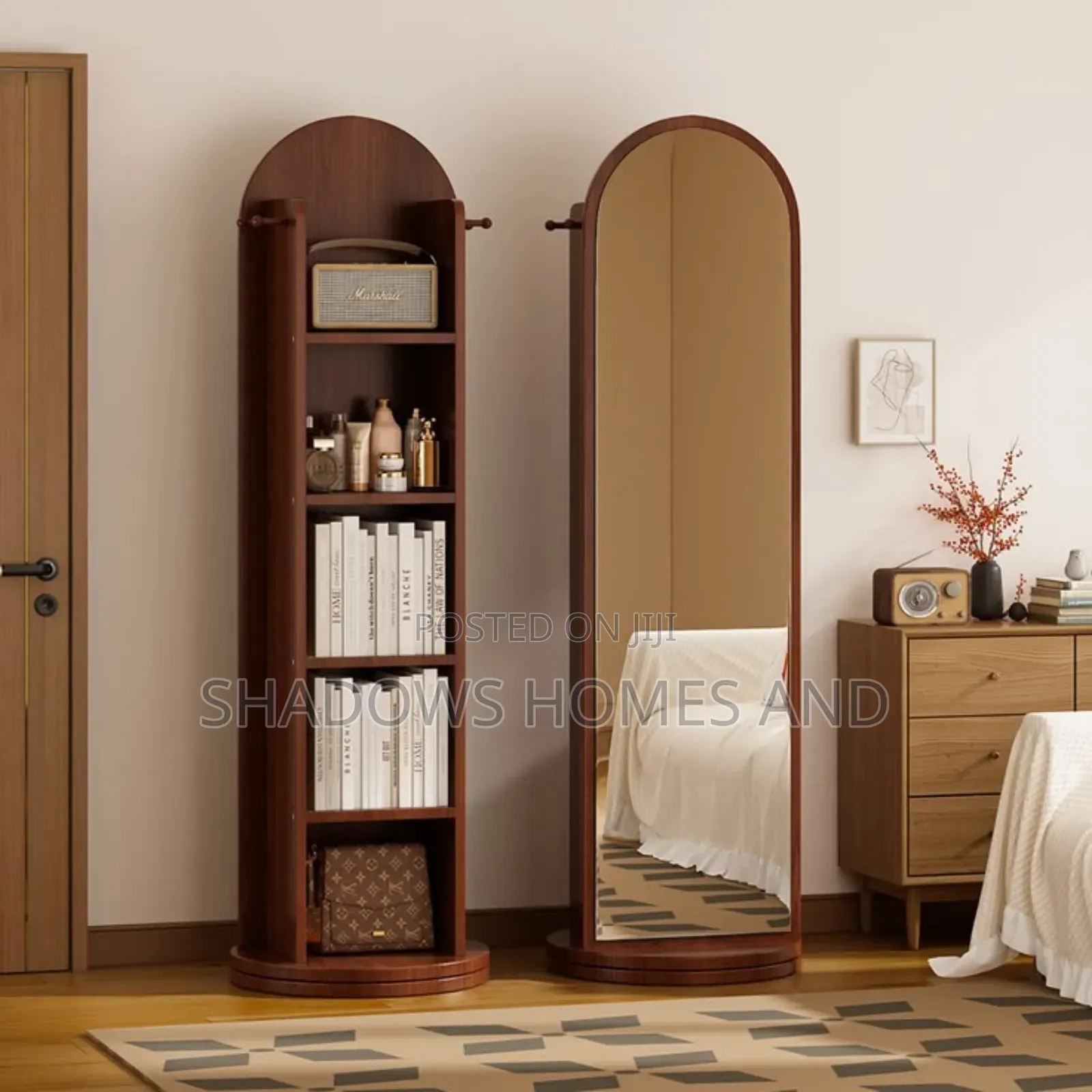 Wooden Multi Functional Mirror Rotating Dress Rack