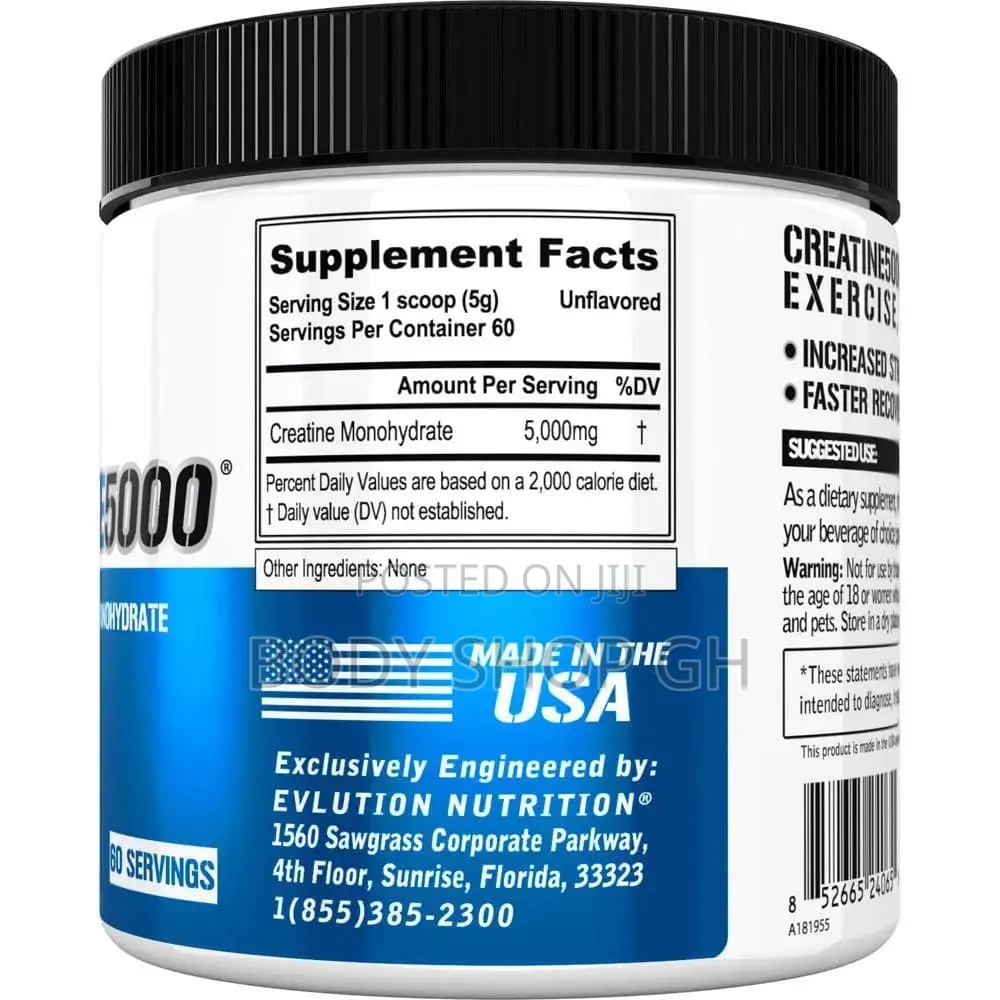Evlution Creatine Monohydrate 5mg - 100% Pure Platinum for Muscles