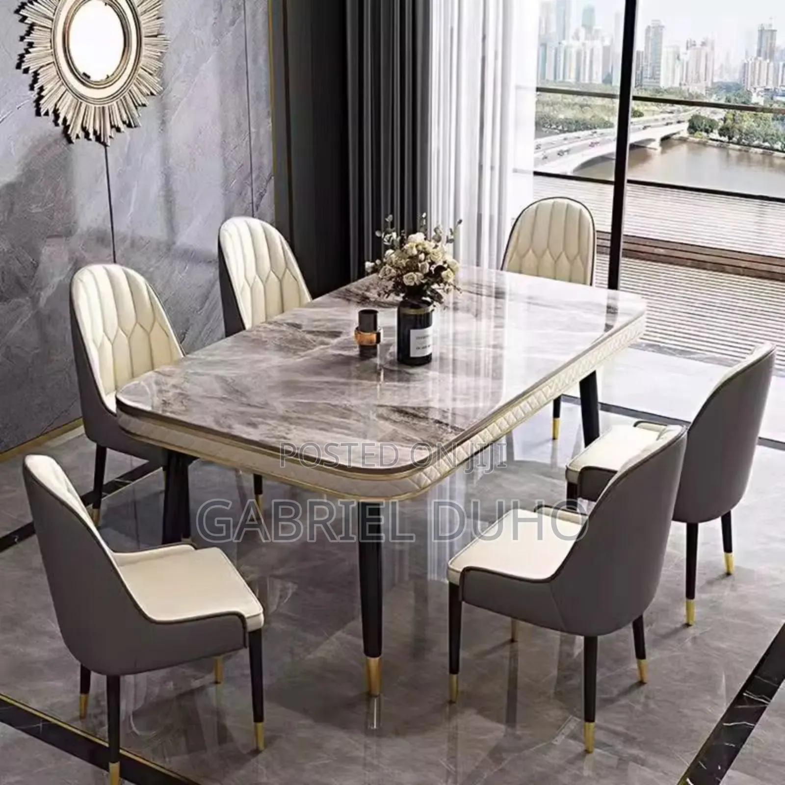 6 Seater Marble Dining Table Set