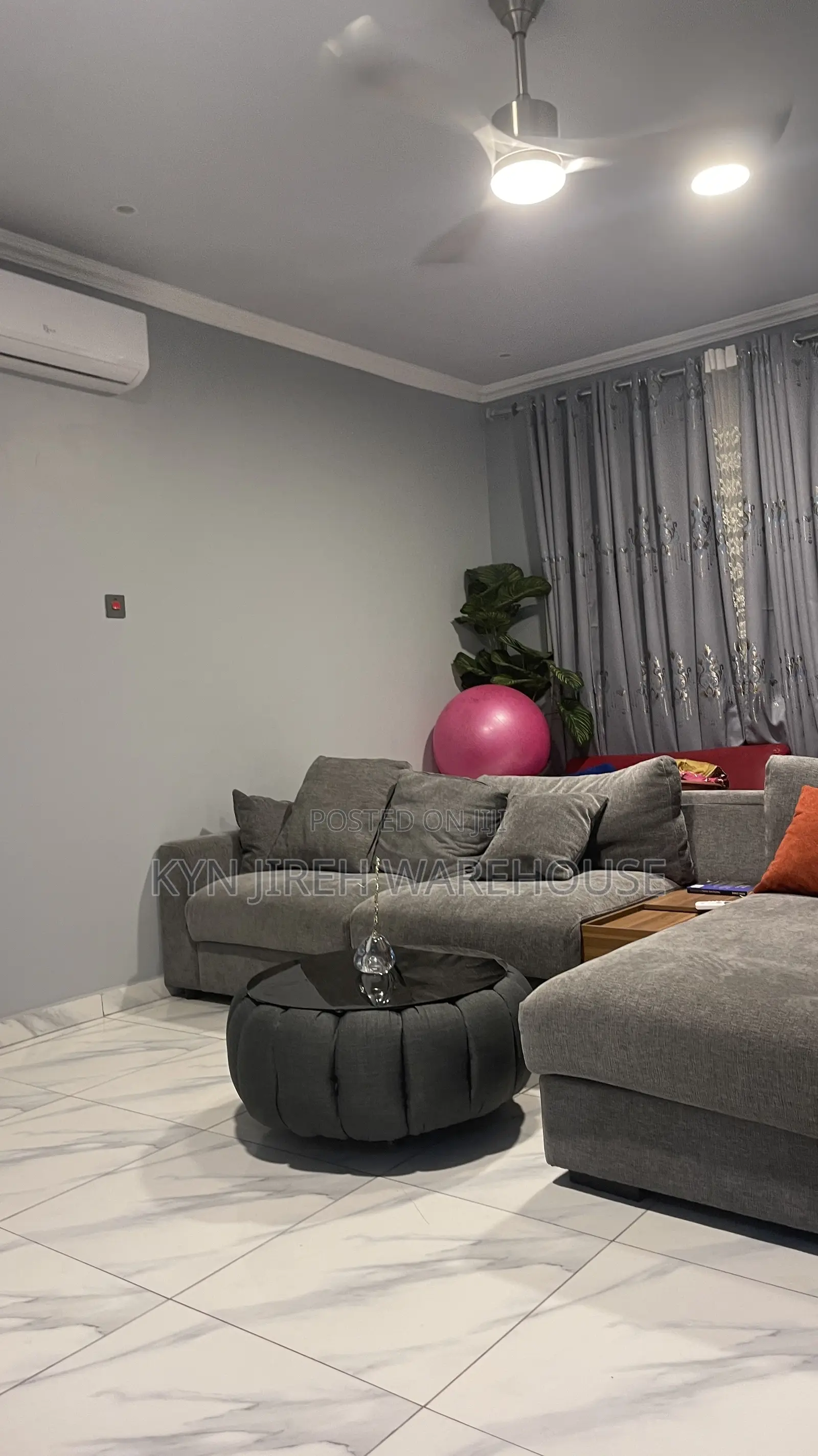 Grey Material Ottoman Center Table