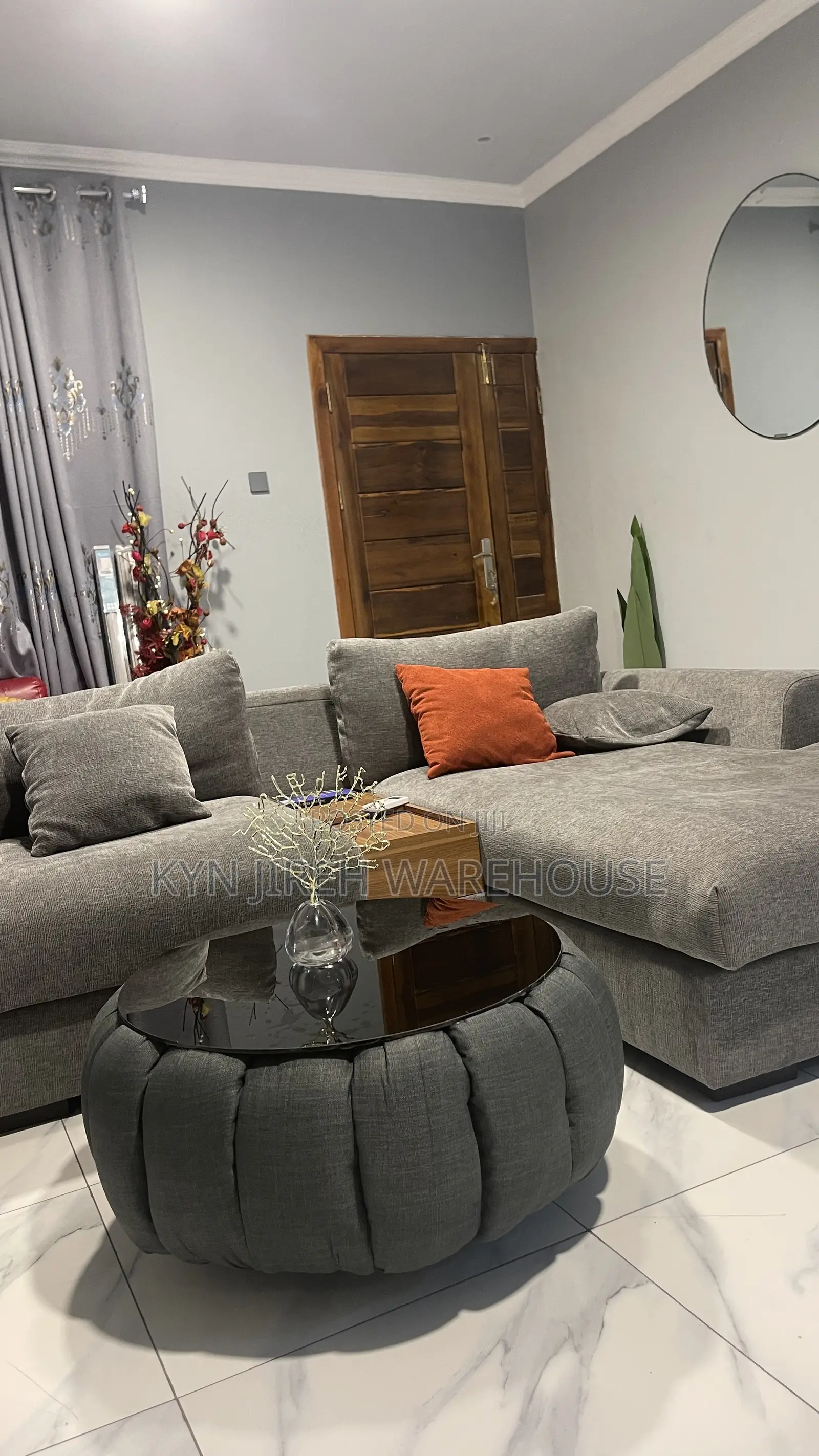 Grey Material Ottoman Center Table