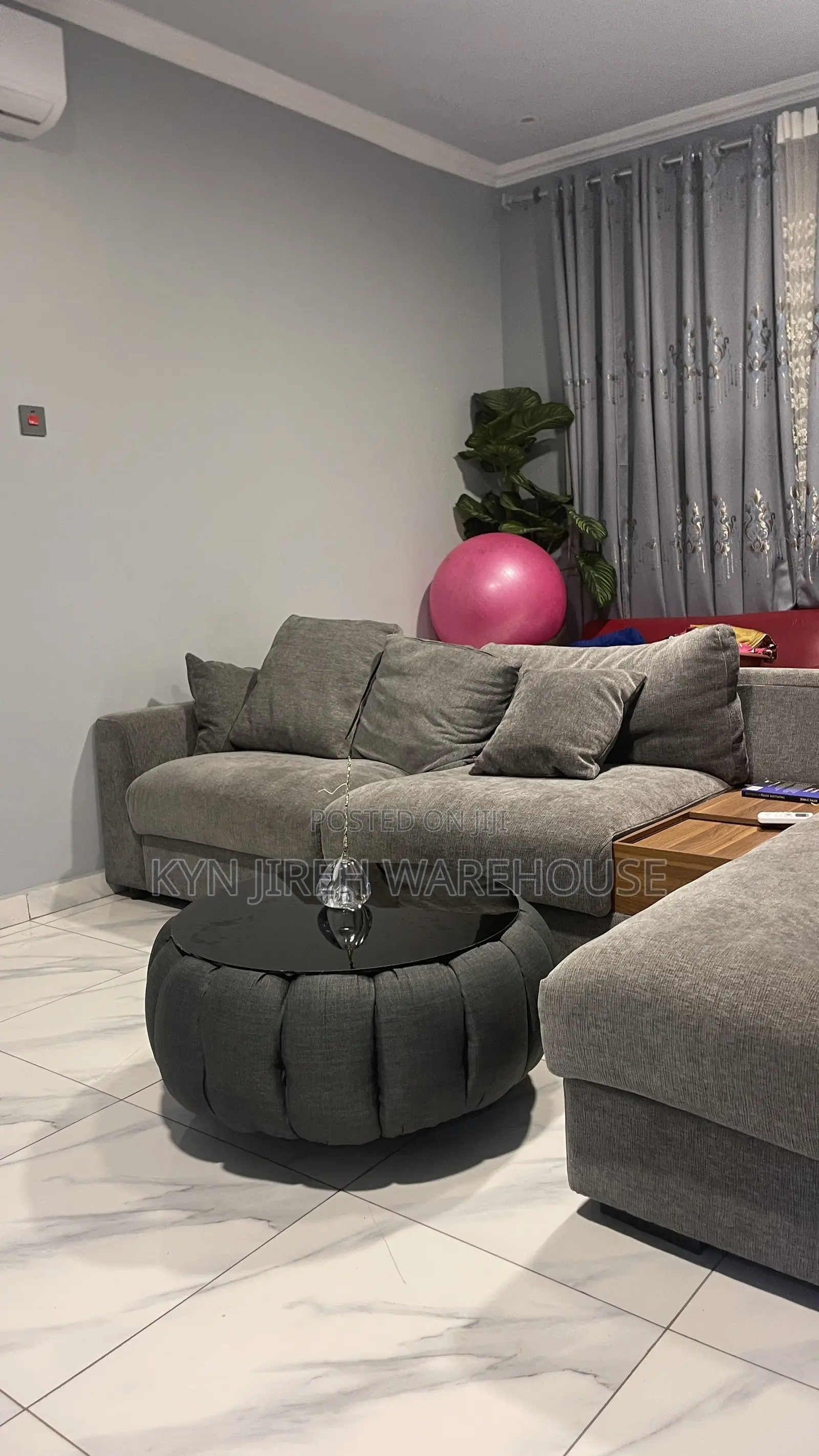 Grey Material Ottoman Center Table