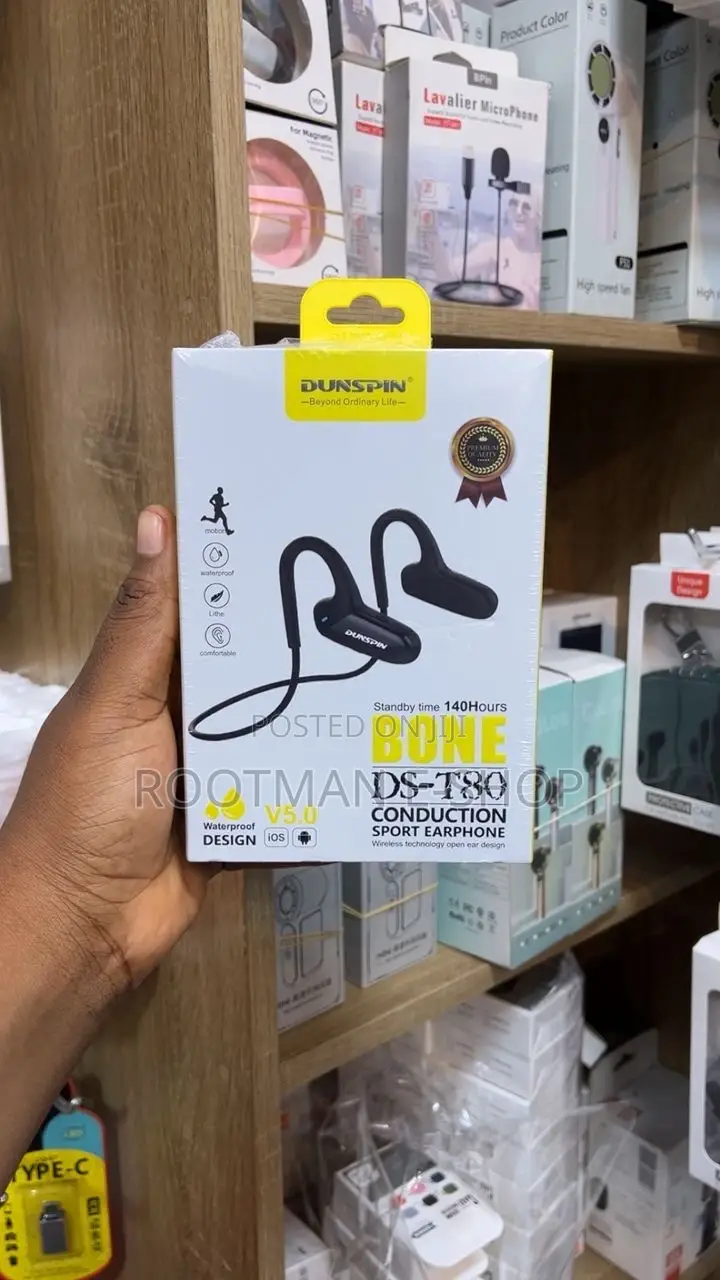 Dunspin 140hr Bluetooth Bone Conduction Headphones Premium Black