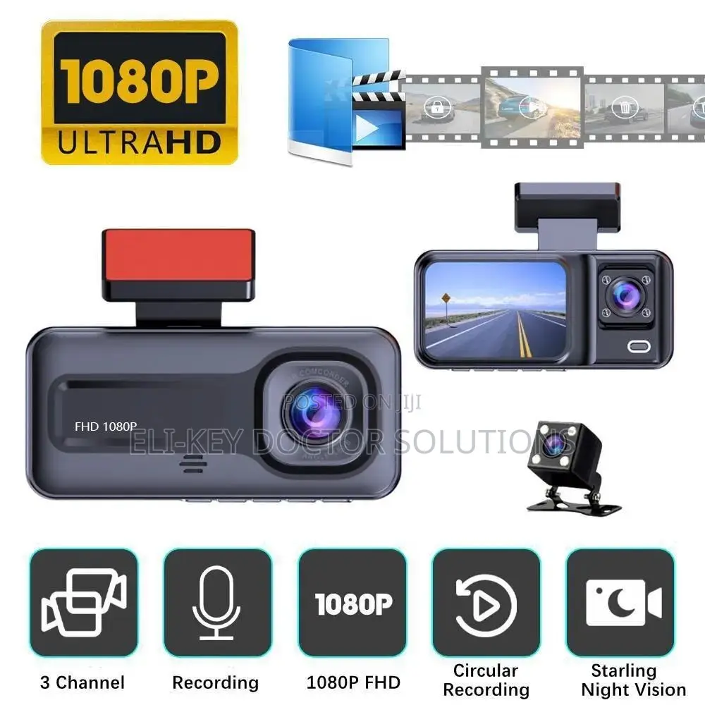 1080p Full Hd 3-channel Car Dash Cam Recorder. Wi-fi Version