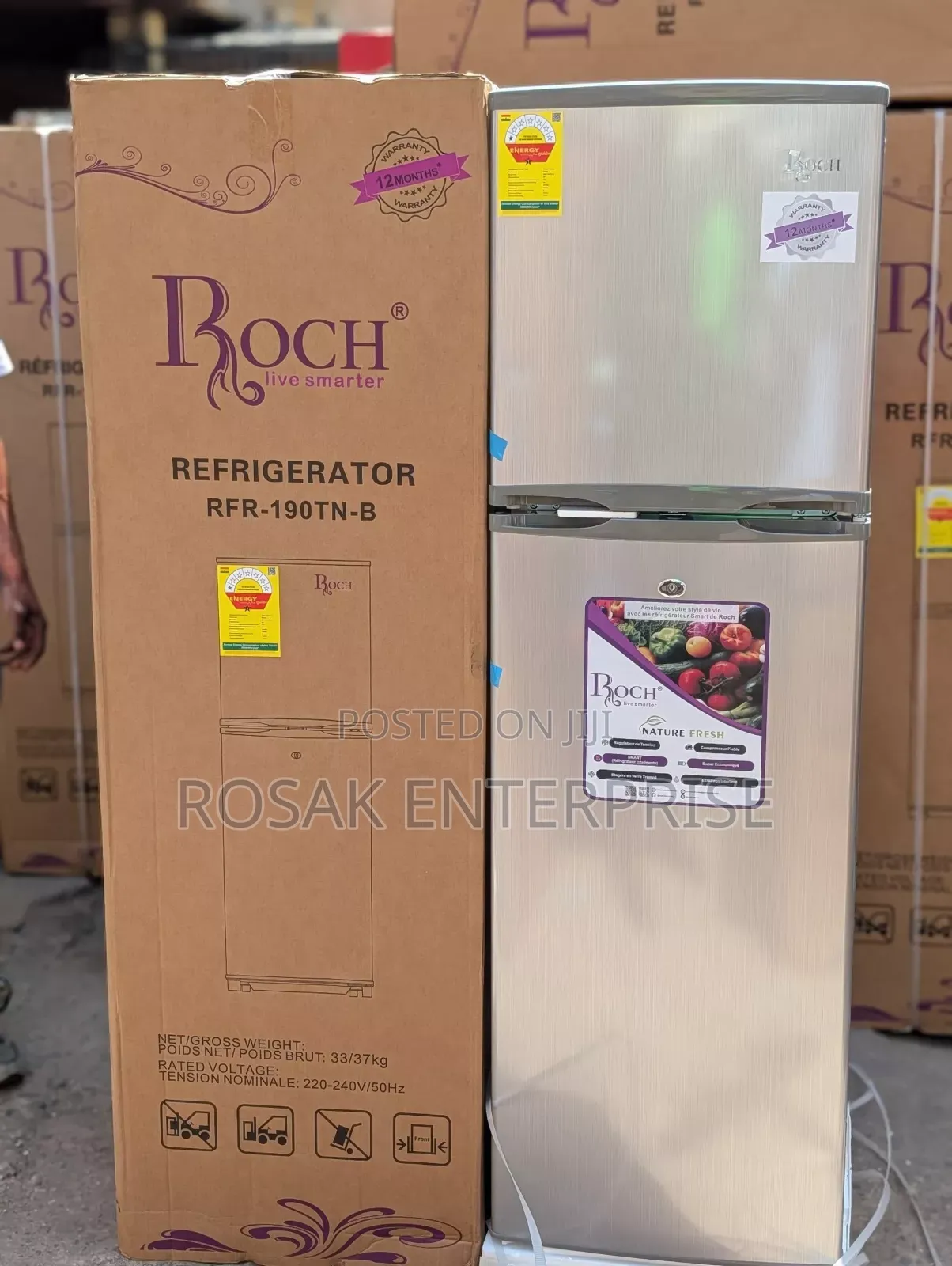 Roch RFR-190tn-B Refrigerator Top Freezer Fridge 168l