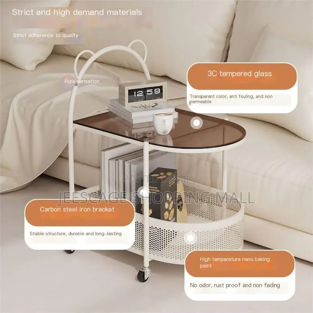 Small Side Tables Light Luxury Cream Style Movable Trolley
