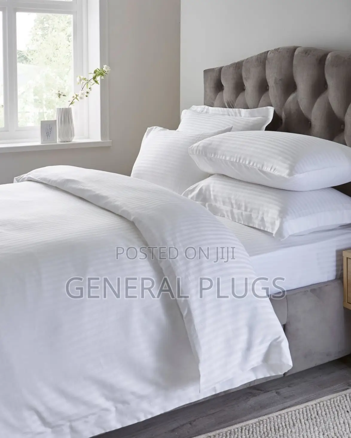 Clean Look Lasting Comfort ; White Stripped Duvet Cover Only