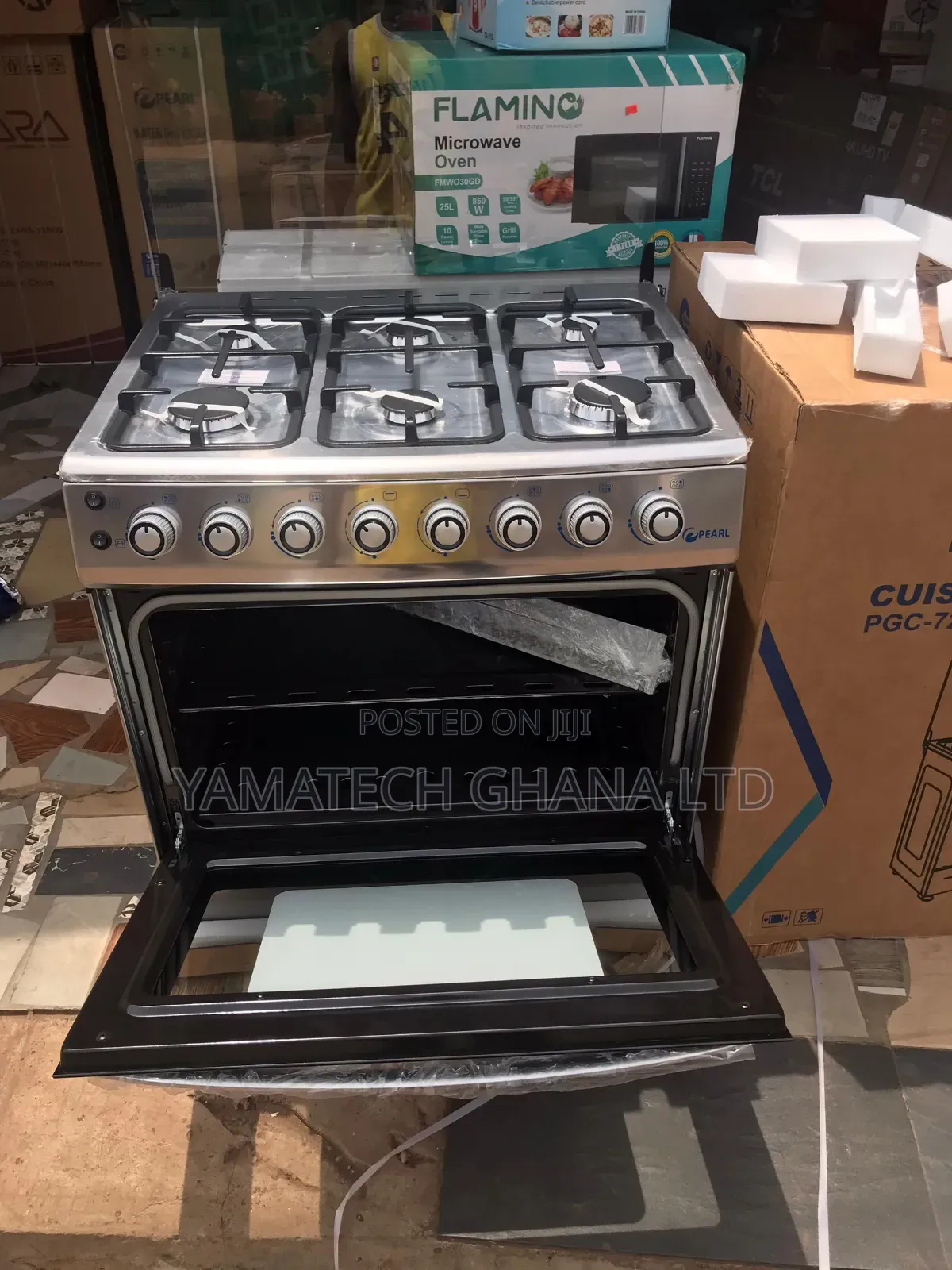 Stainless Steel Pearl Auto Ignition 6 Gas Burner Stove Oven And Grill
