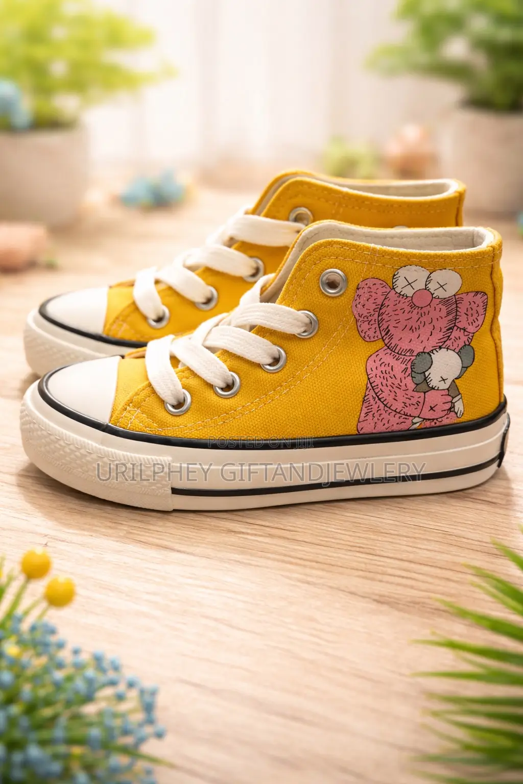 Kids Vibrant Yellow Canvas Shoes Streetwear Inspired Art High-tops