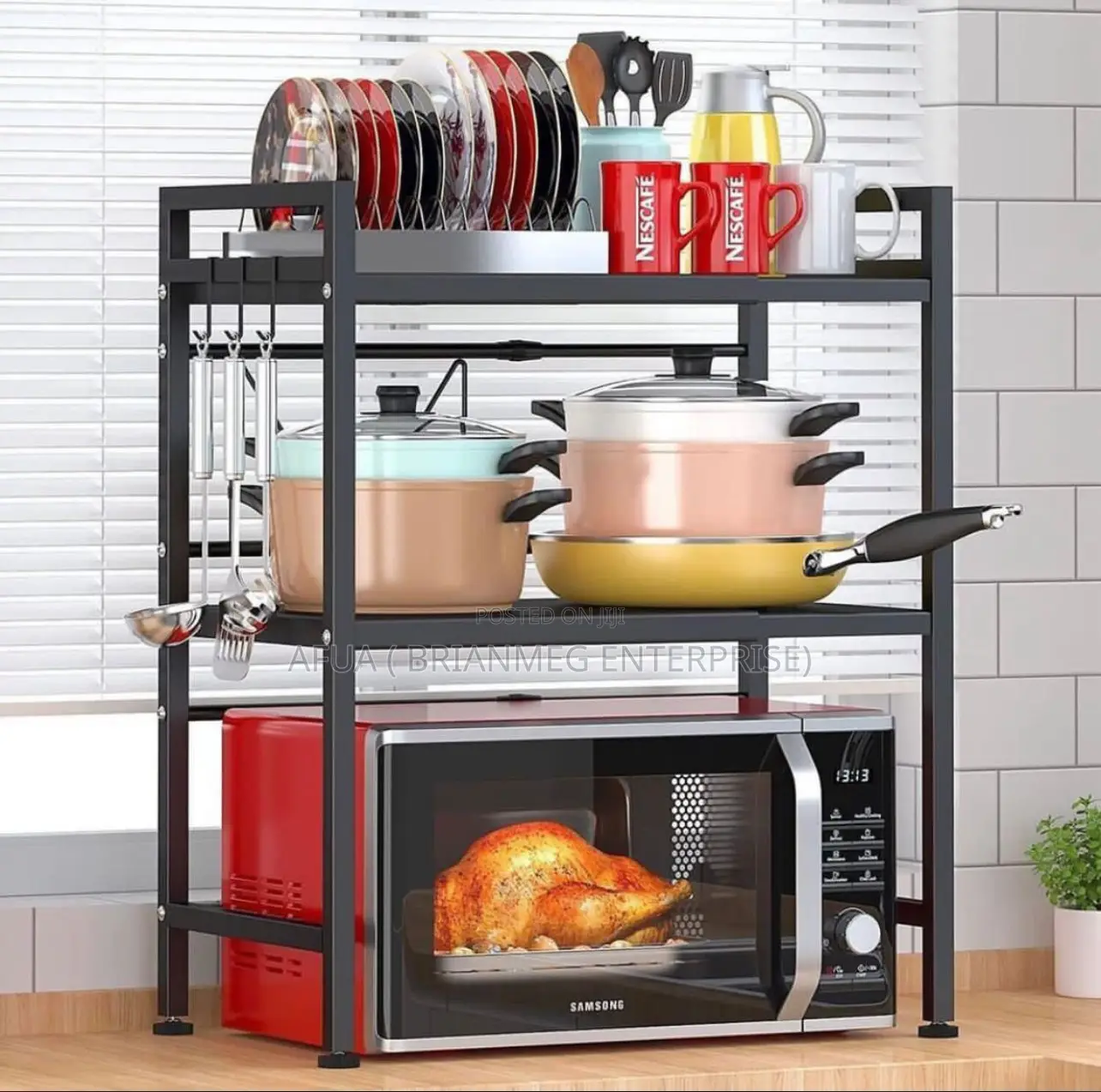 100% Metal 3 Tier Adjustable Microwave Stand