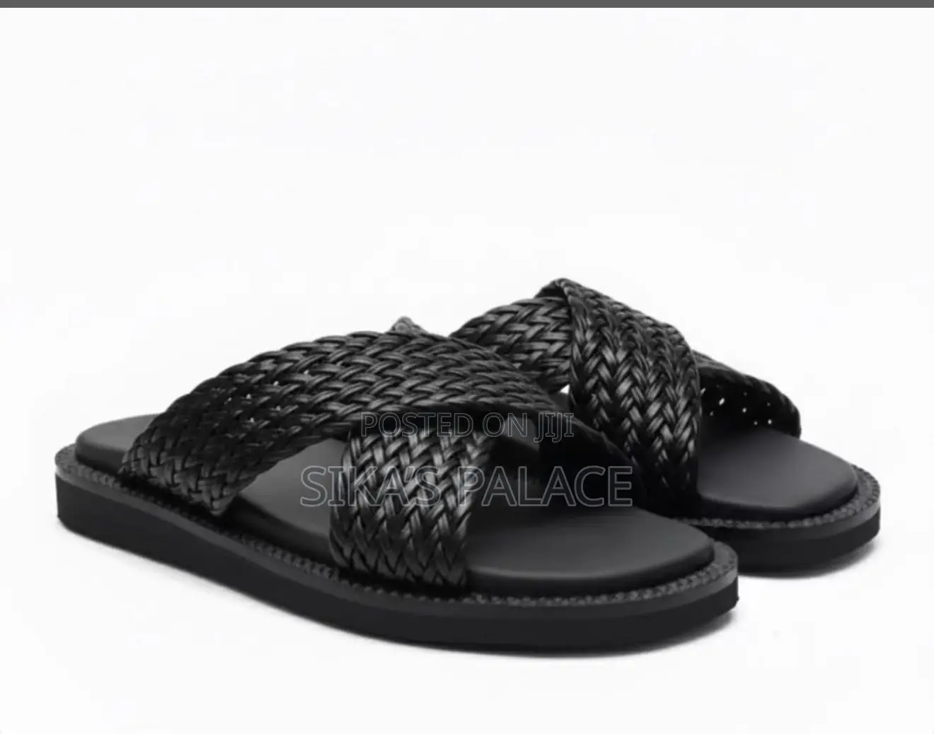 Black Weaved Slippers