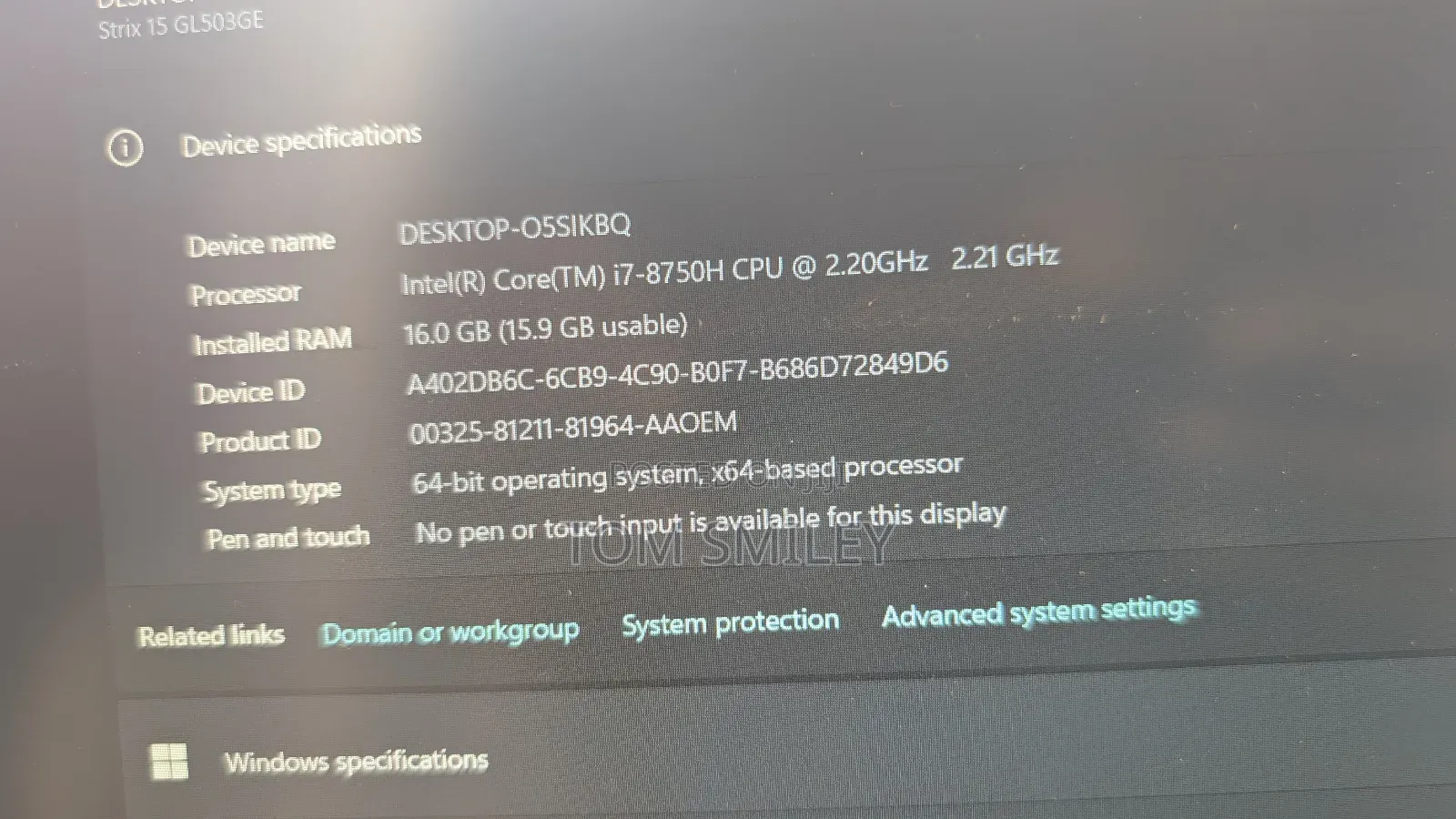 Laptop Asus ROG Strix GL503 16GB Intel Core i7 SSD 256GB
