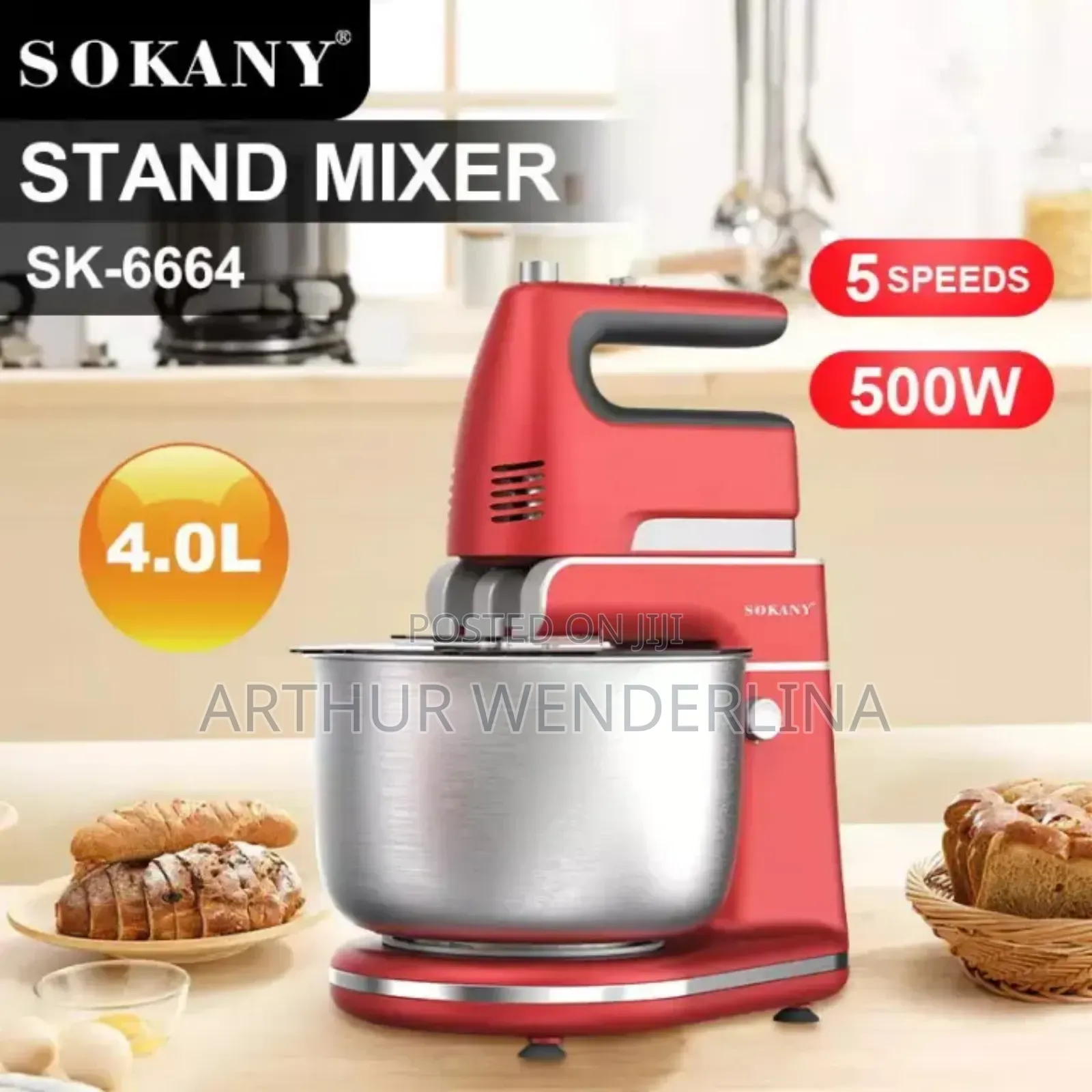 Sokany Stand Mixer 4 Liters 500 Watts Sk-6664