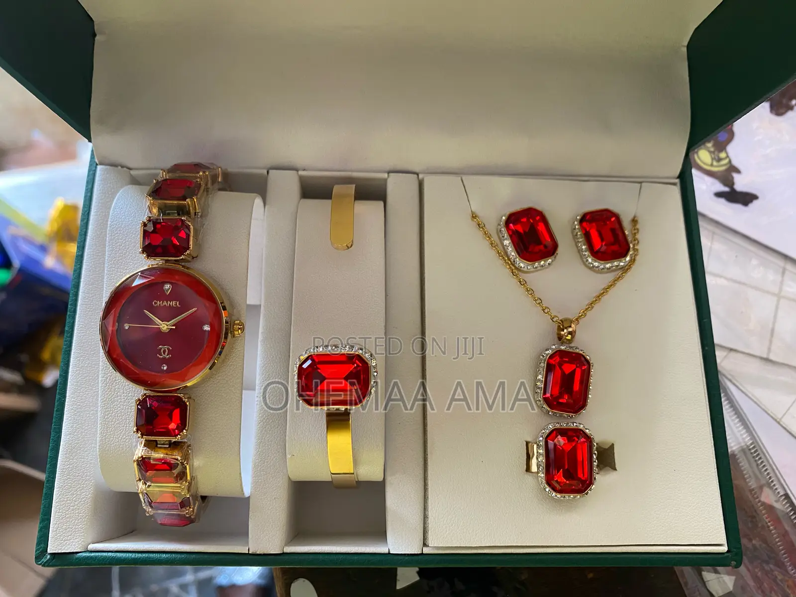 Red Chanel Watch and Accessories