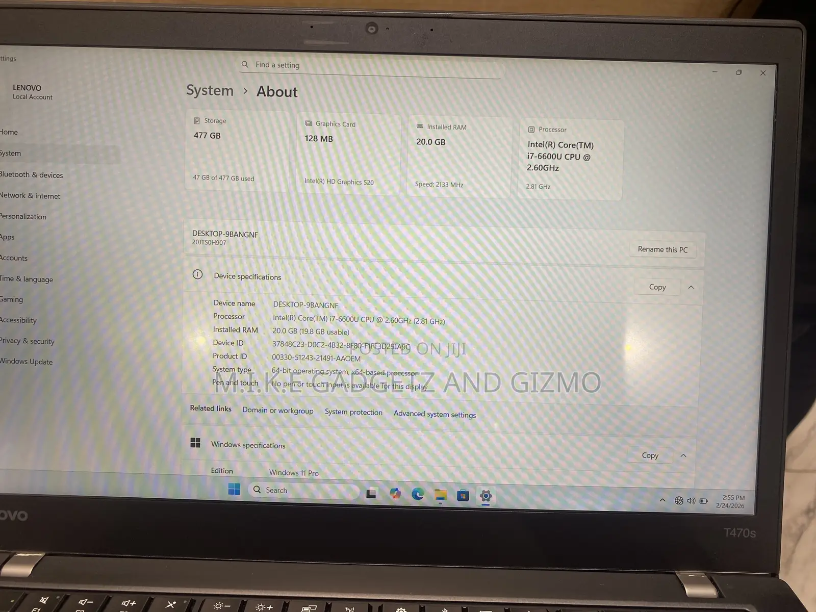 Laptop Lenovo ThinkPad T470s 20GB Intel Core i7 SSD 512GB