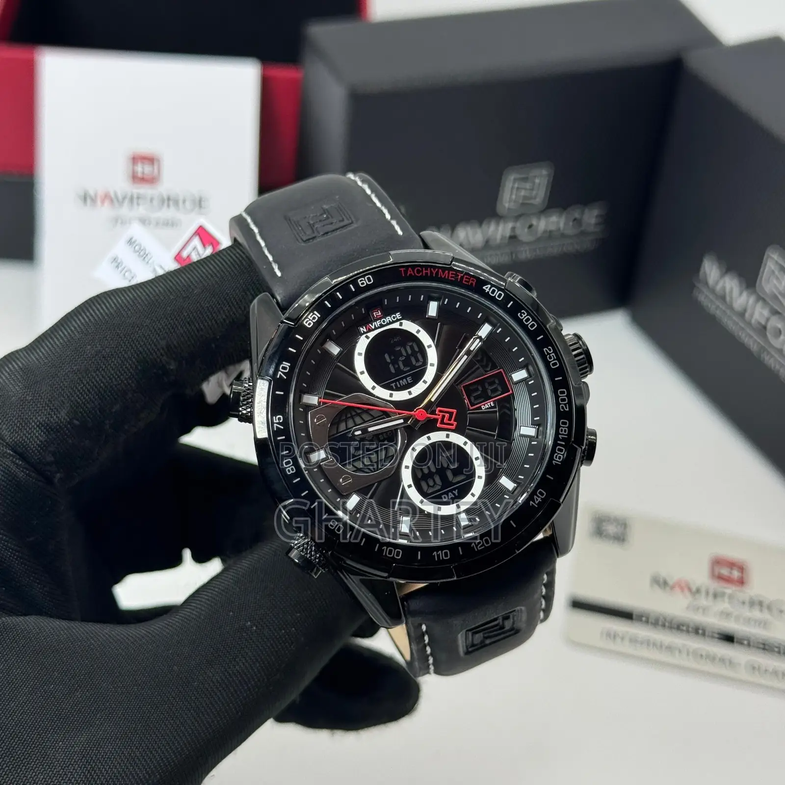 Analog Digital Faux Leather Strap Casual Sports Naviforce Watch