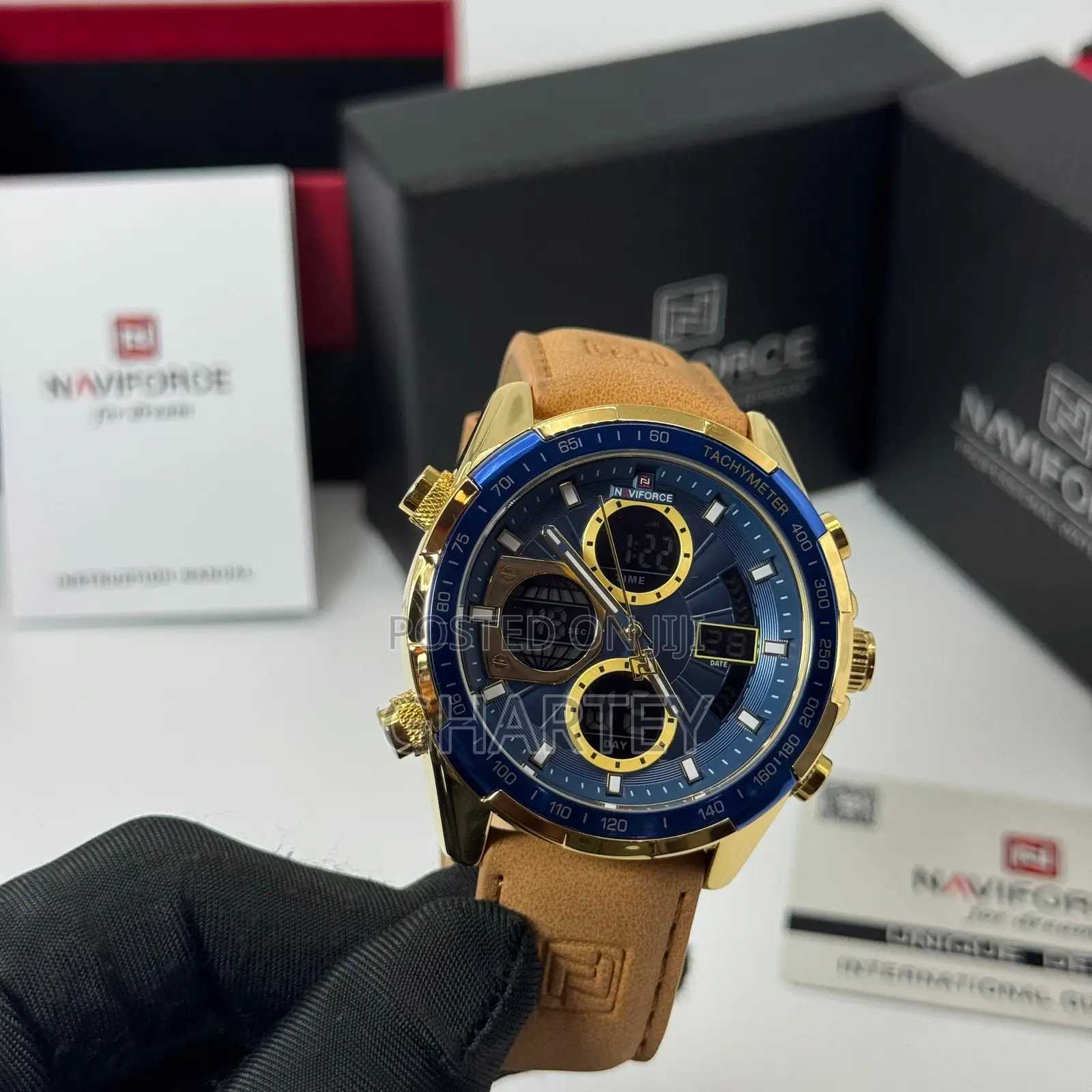 Analog Digital Faux Leather Strap Casual Sports Naviforce Watch