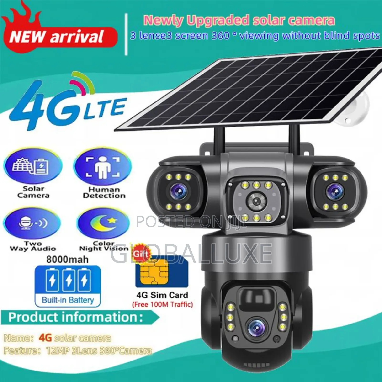 Solar-Powered 4-Face Security Camera System