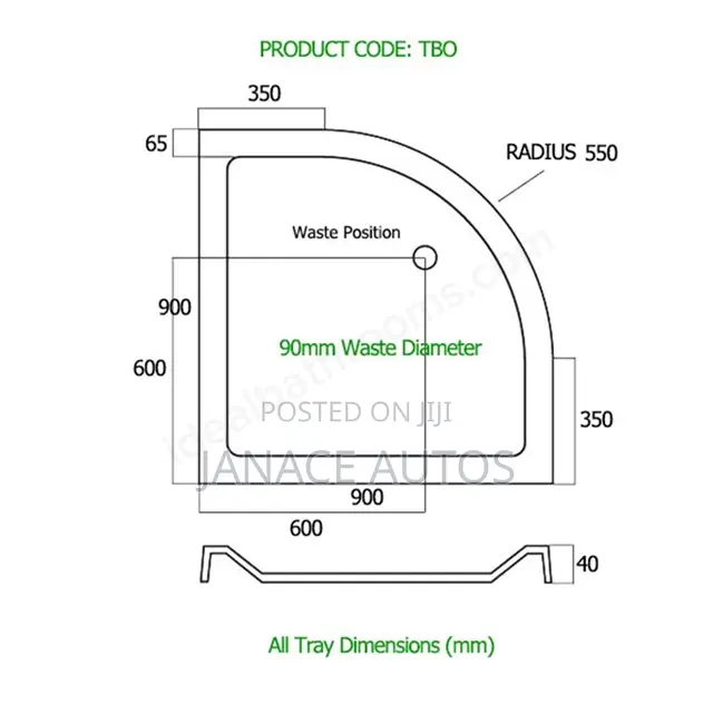 Low Profile 900mm X 900mm Quadrant/Square Shower Tray White