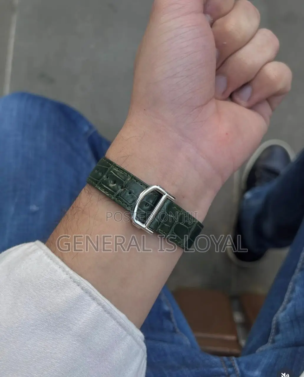 Premium Cartier Santos Men’S Watch With  Greengenuine Leather Strap