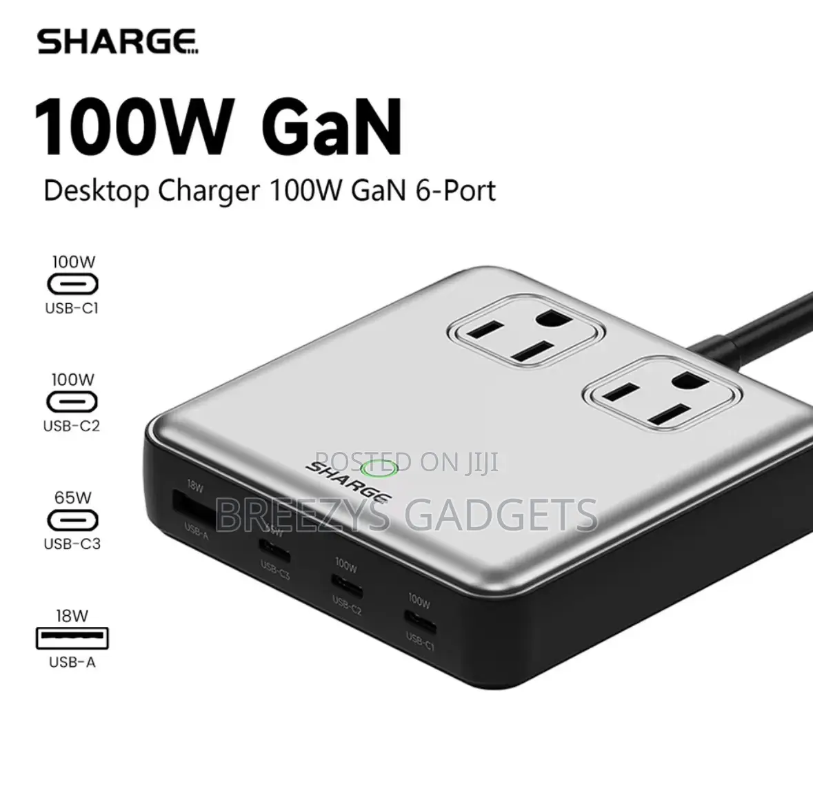 Sharge 100w Usb Charger 6 Ports Gan Desktop Charging Station Extension