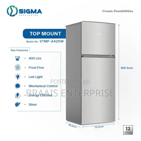 Sigma 400 L Double‐Door Top Freezer Fridge