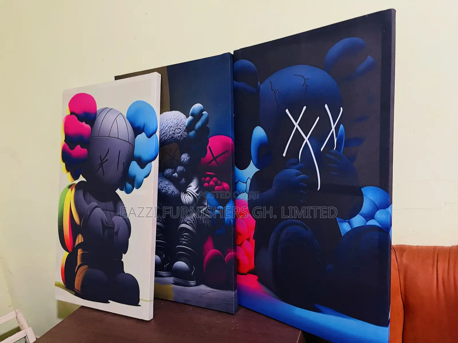 3 Pieces Set Wall Arts Kaws Real Canvas Colourful Frames