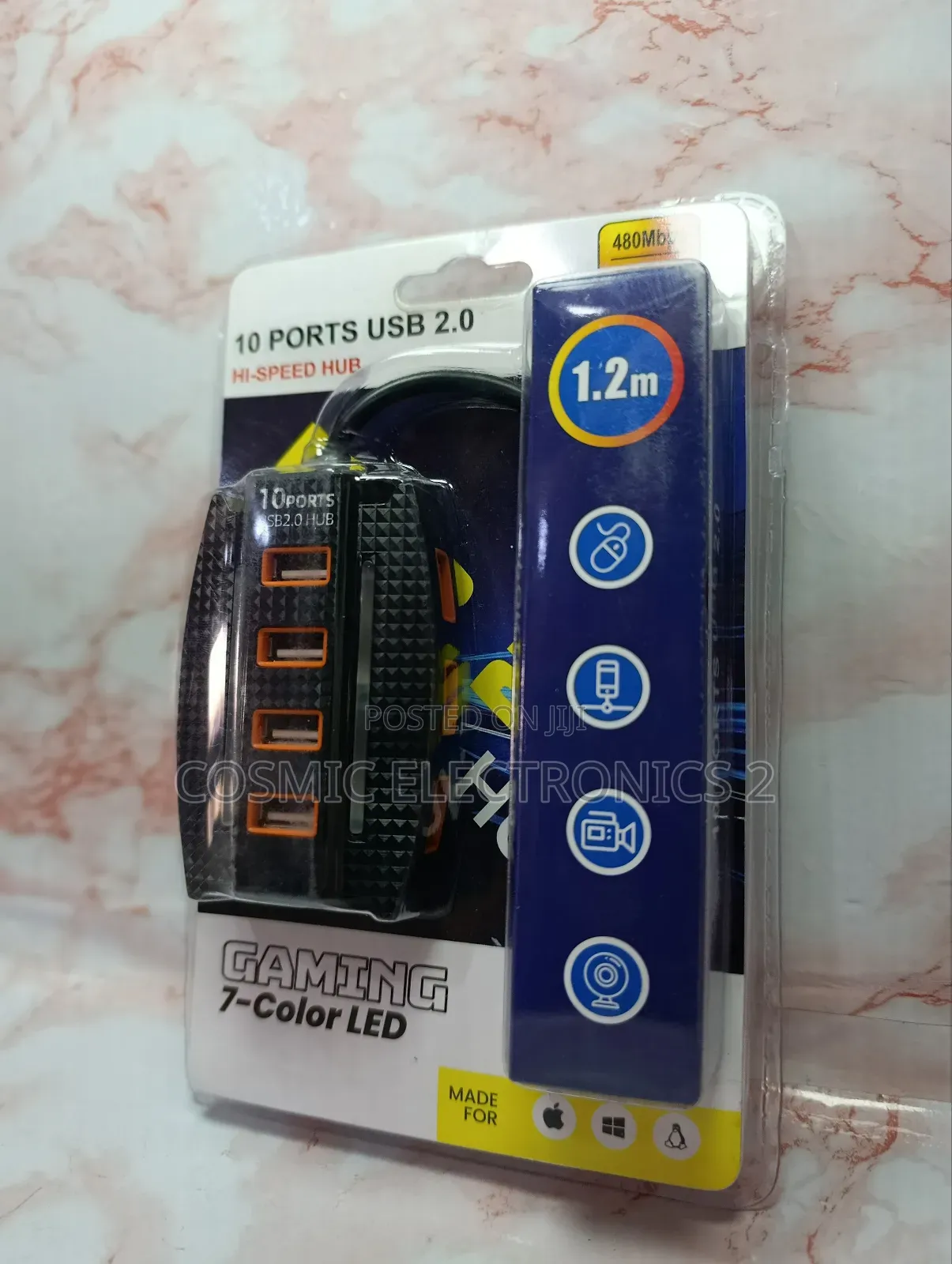 10 Ports Usb 2.0 Gaming Hub – 7 Color Led (Usb Type-A)
