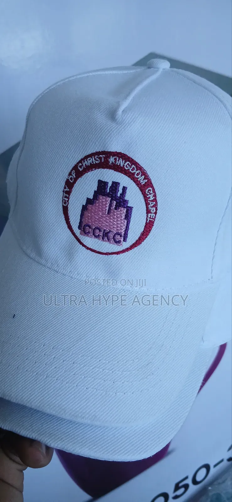 Embroidery on White Polo Caps