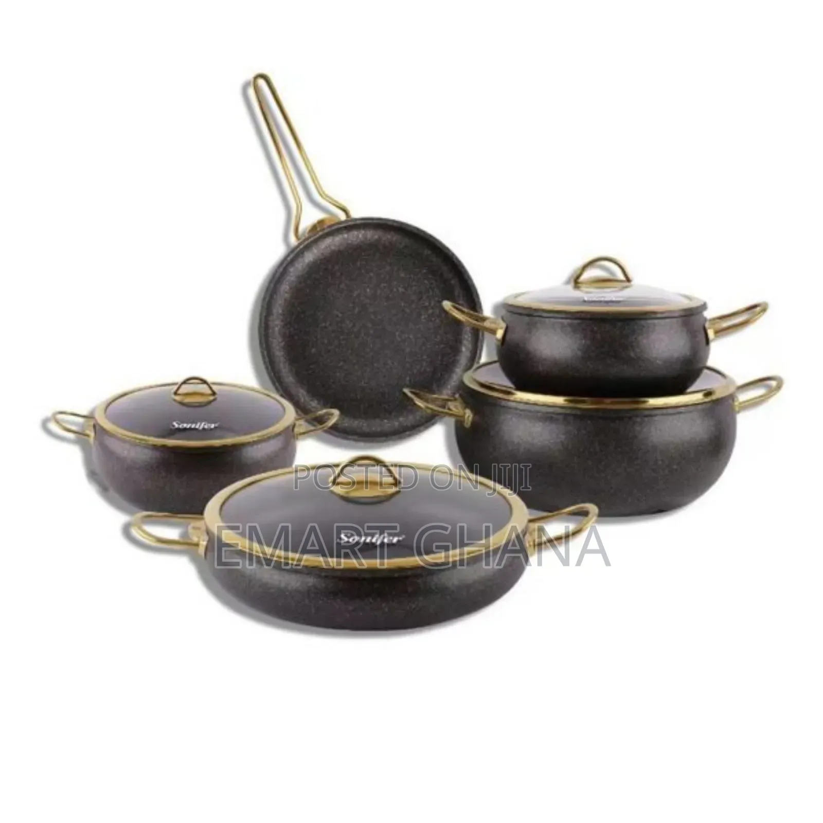 Sonifer 9-pieces Wear-resistant Non-stick Granite Cookware Set Black