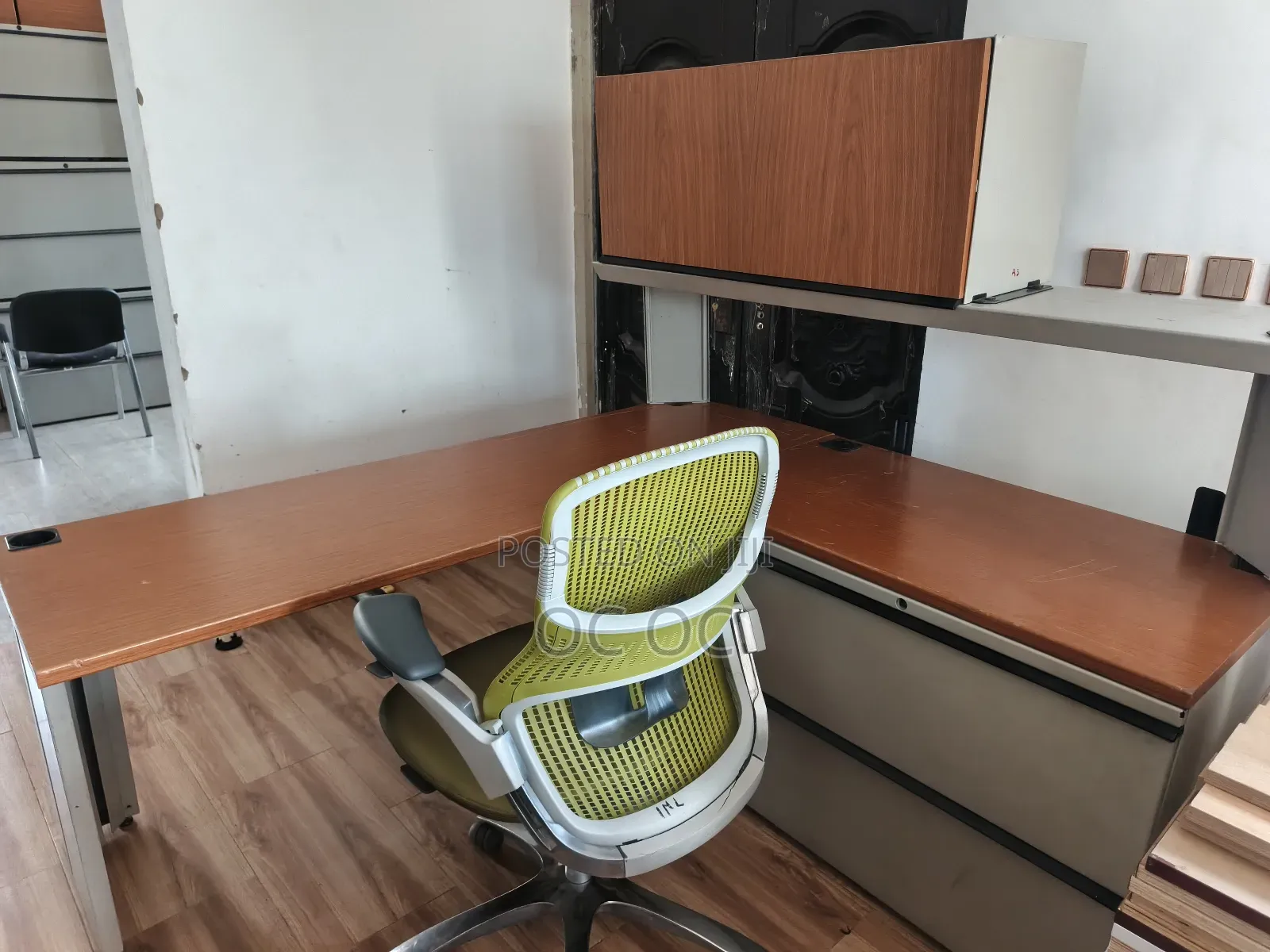 Office Desk and Metal Cabinet