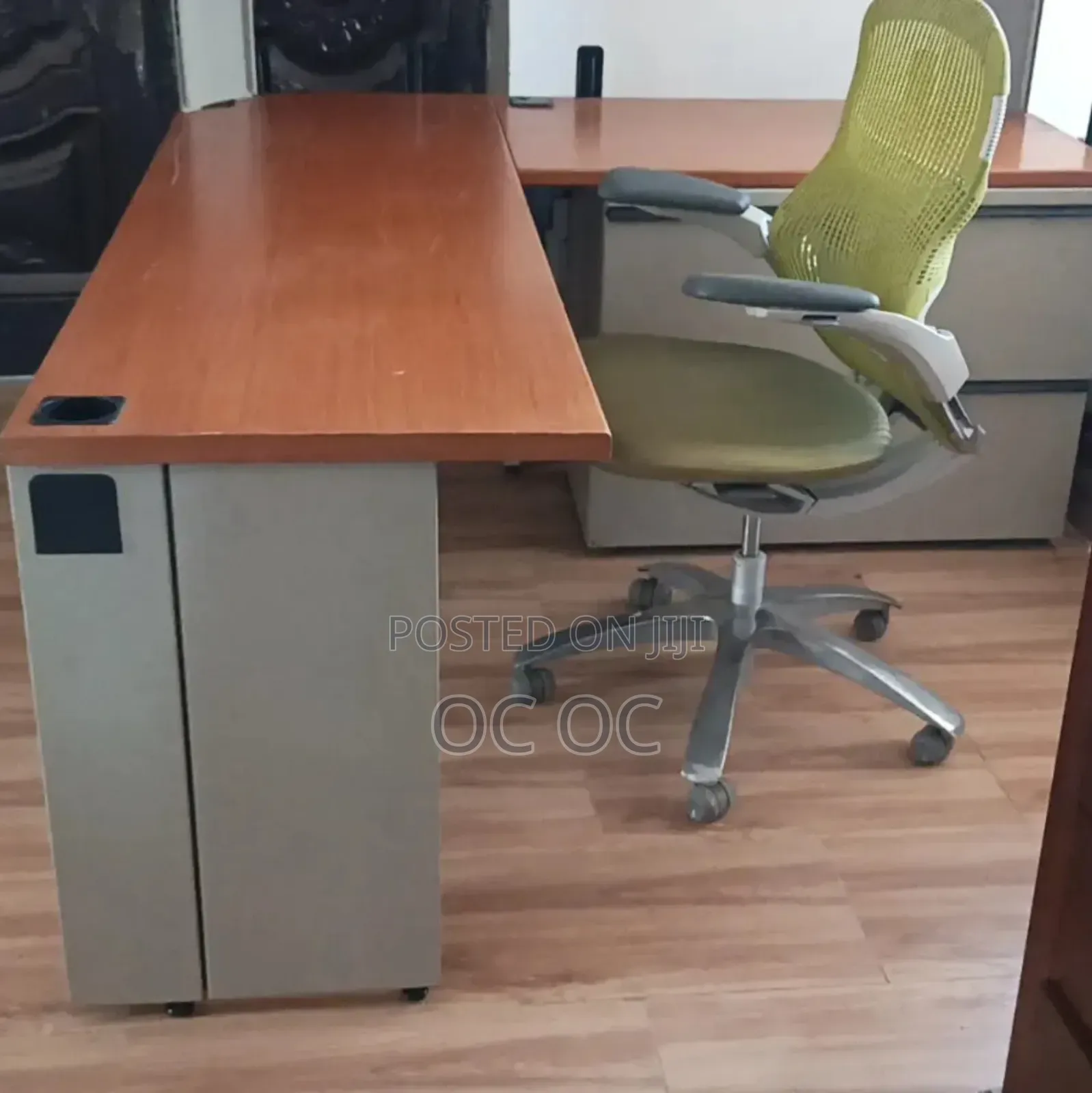 Office Desk and Metal Cabinet