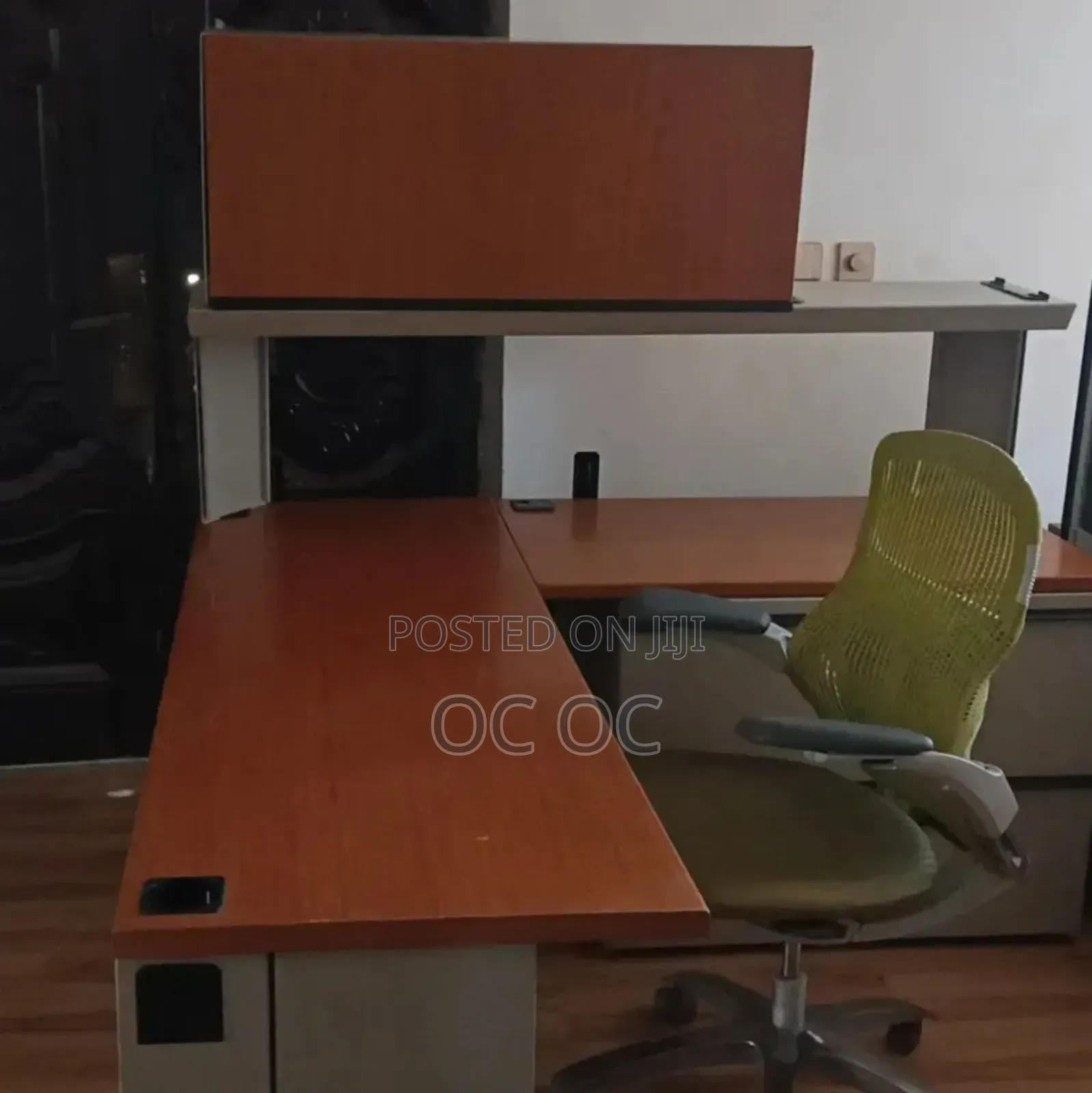 Office Desk and Metal Cabinet