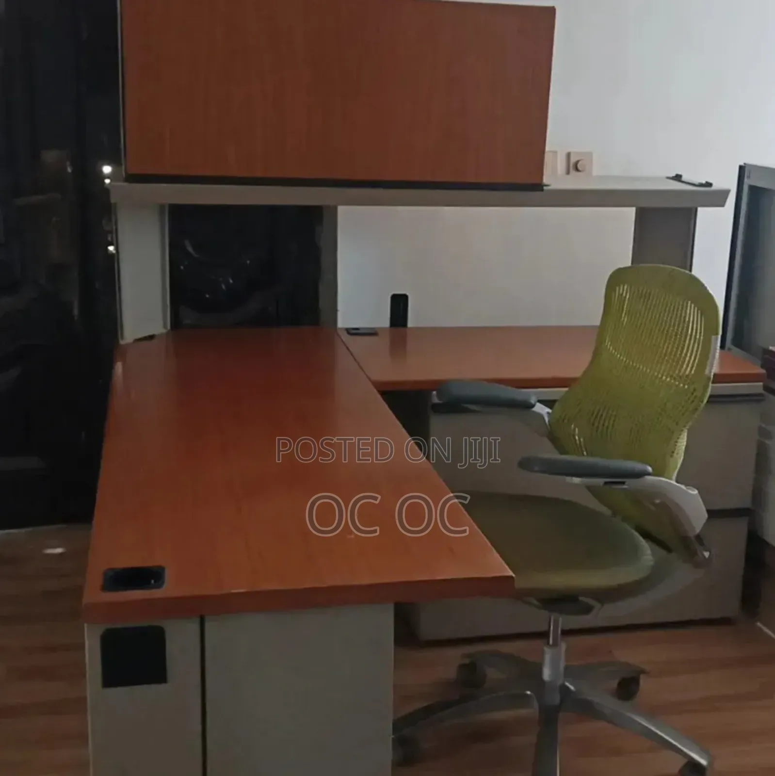 Office Desk and Metal Cabinet
