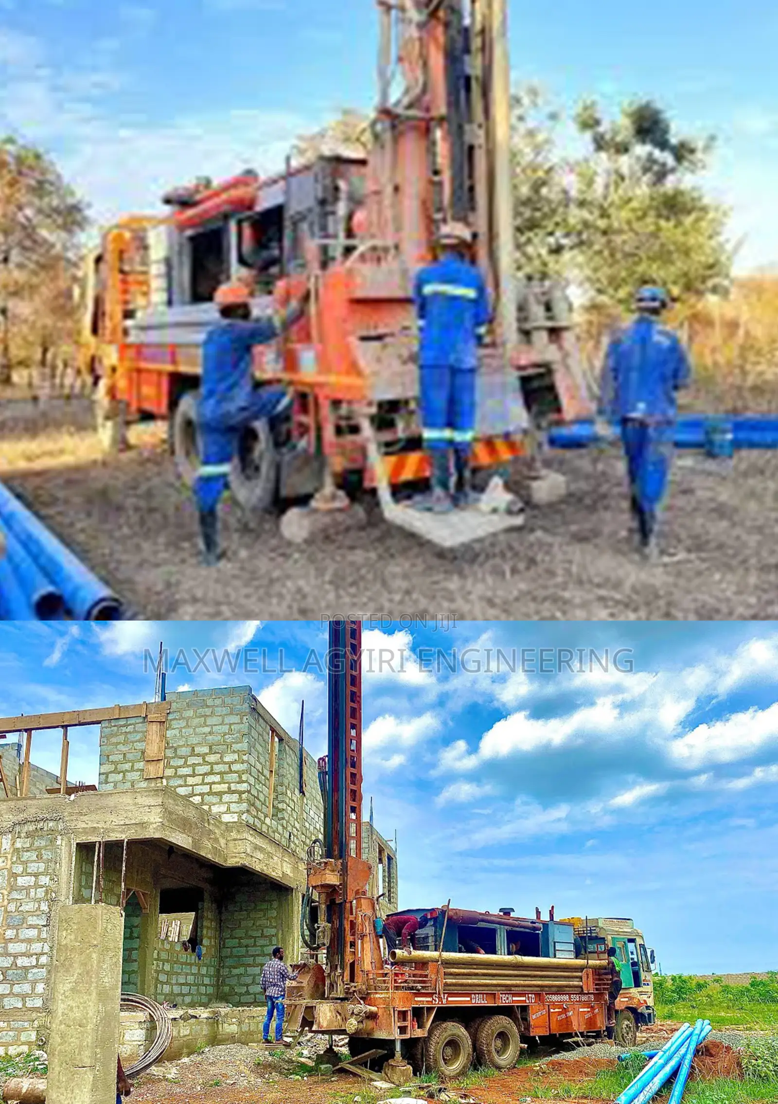 Borehole Drilling With Installation of Pump and Blue Pipes