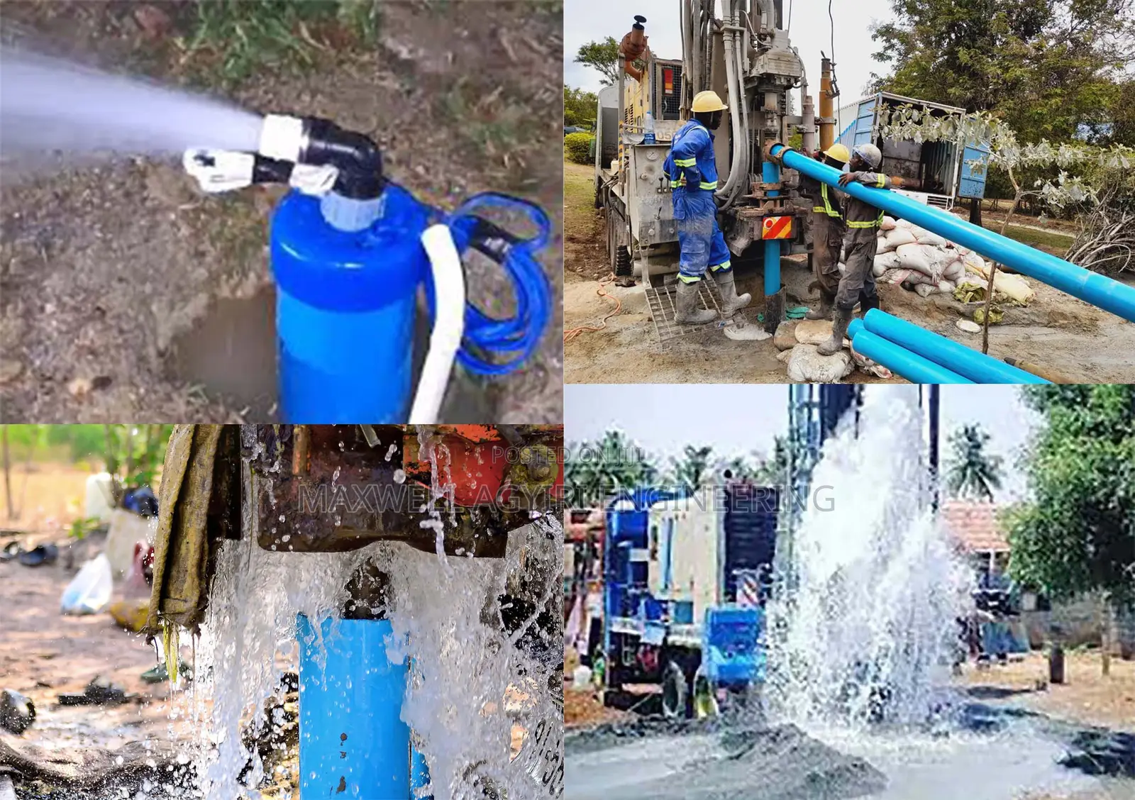 Borehole Drilling With Installation of Pump and Blue Pipes