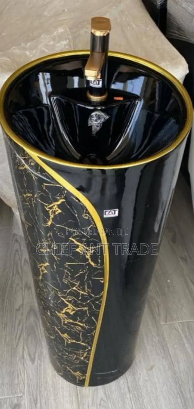Podium Hand Wash Basin. Black and Gold 2112-6