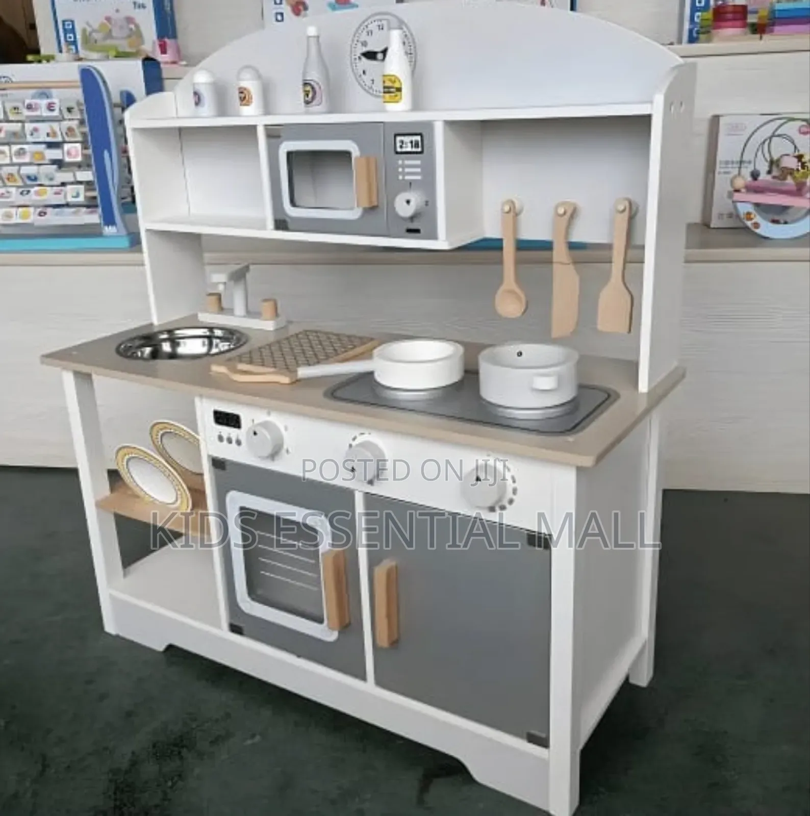 Kids Wooden Play Kitchen Set With Realistic Features
