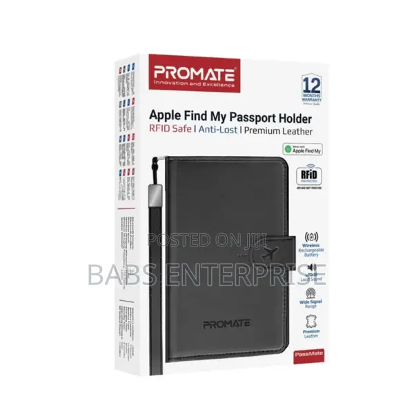 Promate Prowallet Anti-loss Slim Leather Wallet Rfid Smart Tracking Bk