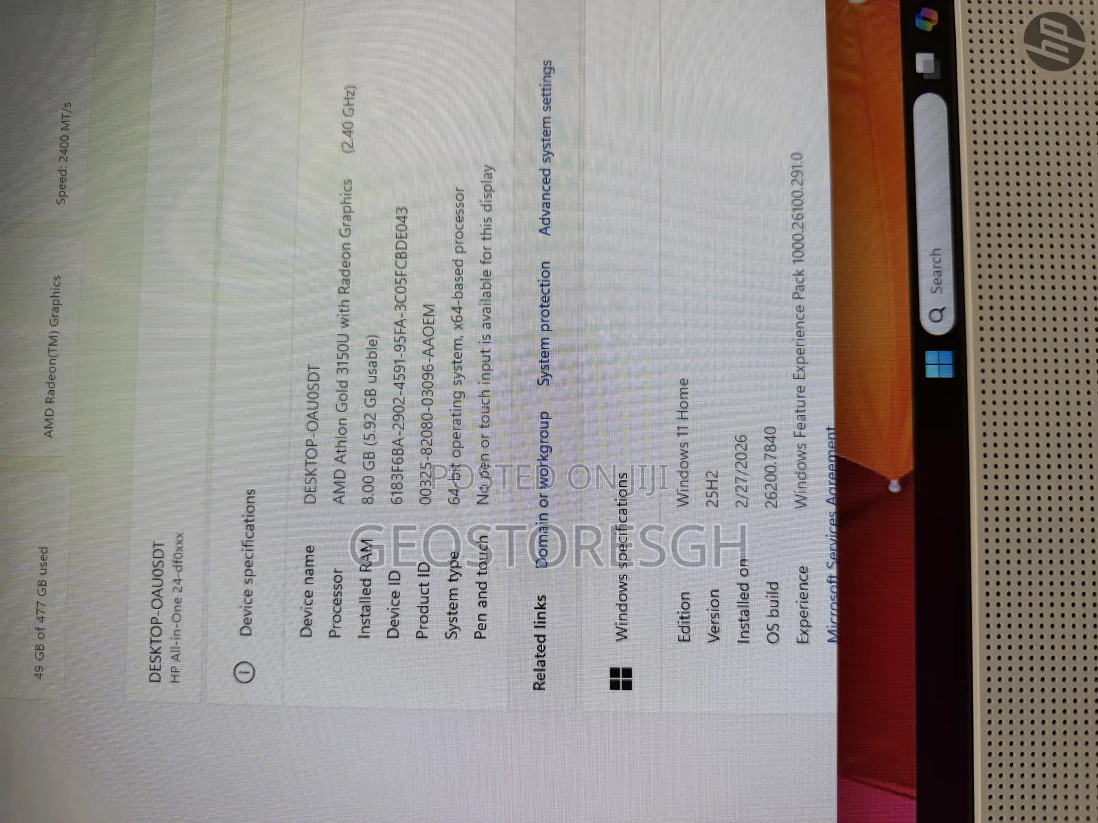 Desktop Computer HP AiO 24 8GB AMD SSD 512GB