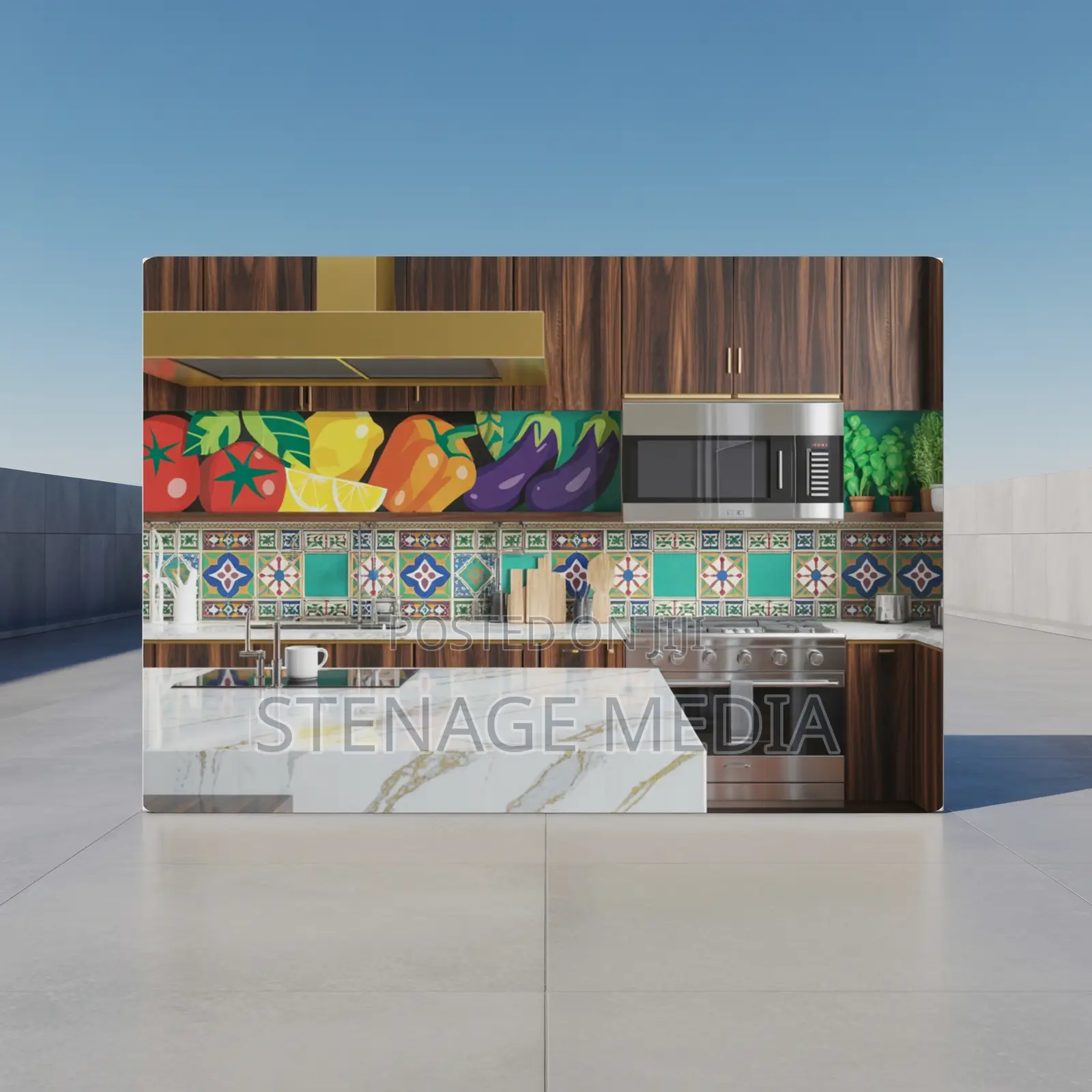 Modern African Kitchen Marble Countertop Canvas Frame Wall Art Print