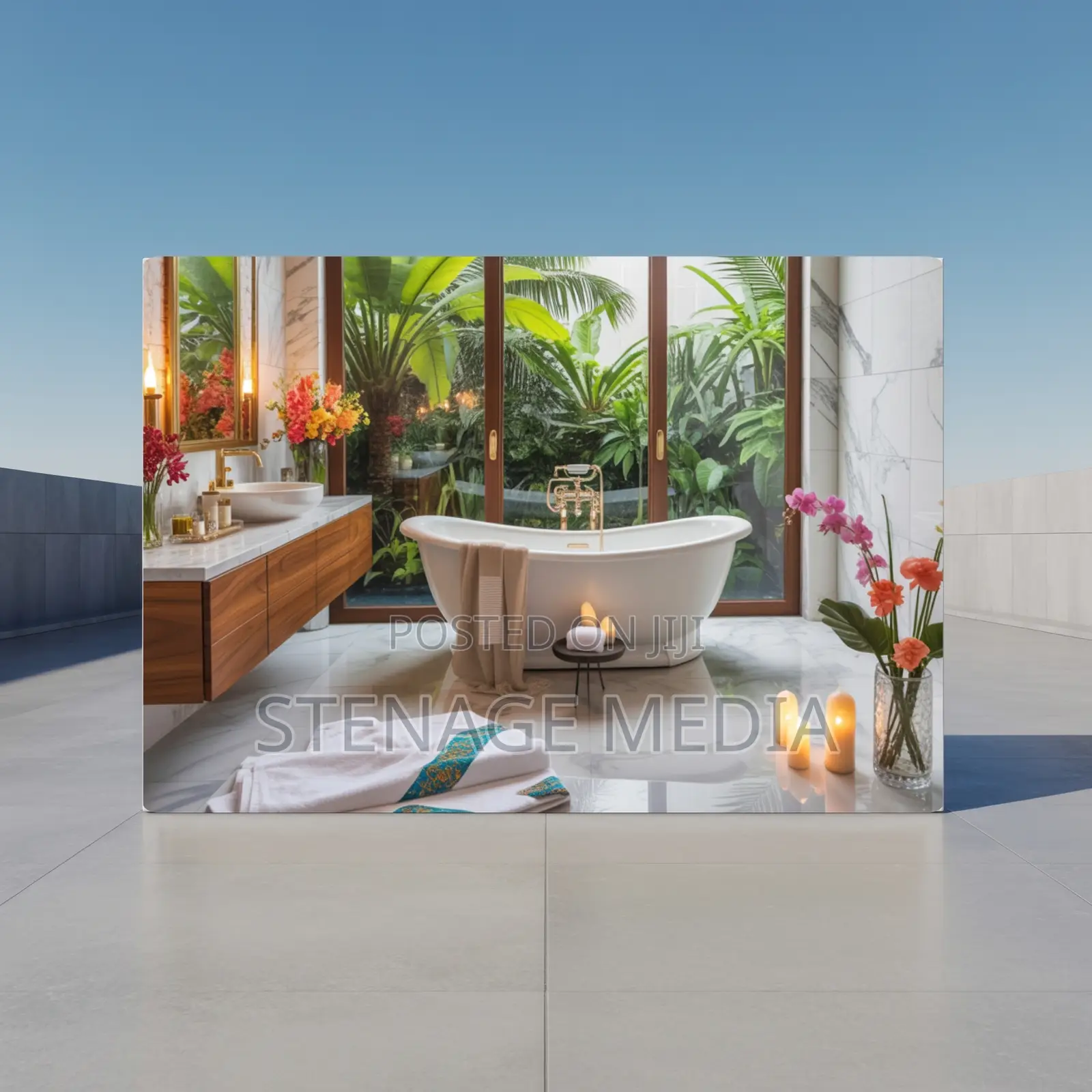 Luxury Bathroom Spa Marble Tub Interior Canvas Frame Wall Art Decor