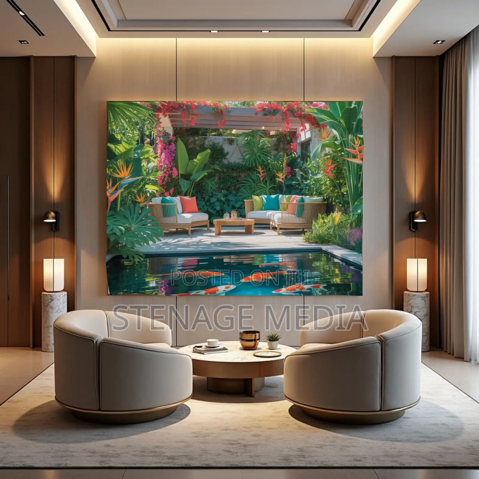 Tropical Garden Oasis Lush Landscaping Canvas Frame Wall Art Print