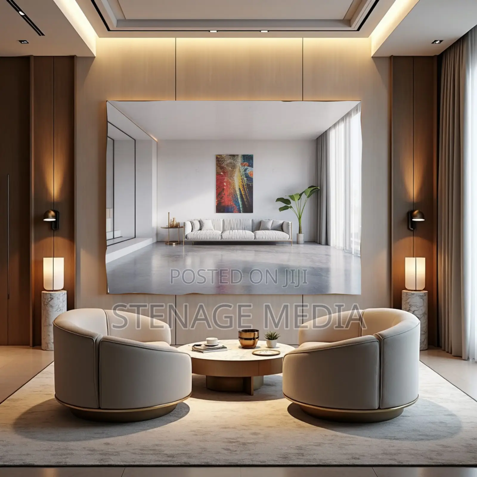 Modern Minimalist Living Room White Gold Canvas Frame