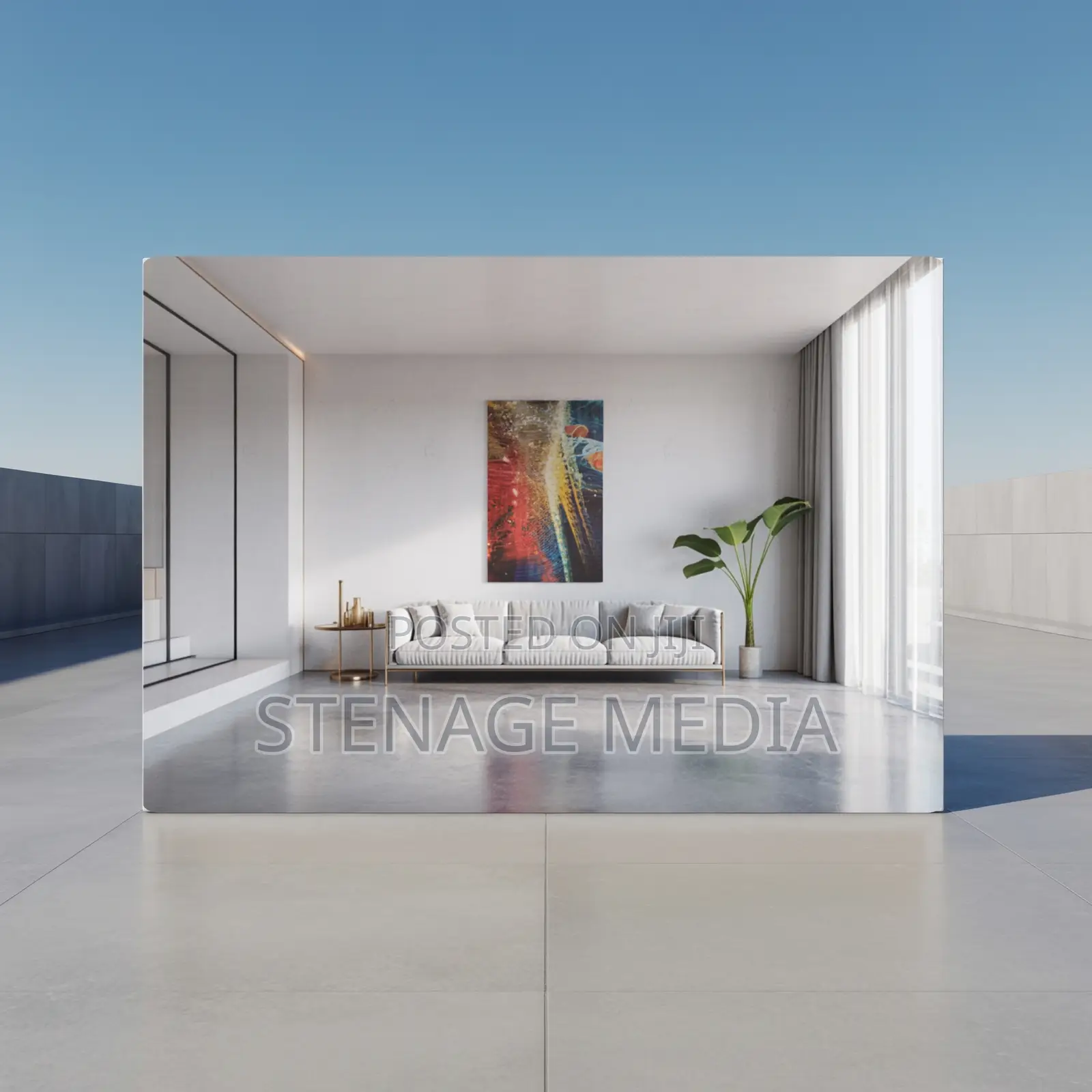Modern Minimalist Living Room White Gold Canvas Frame