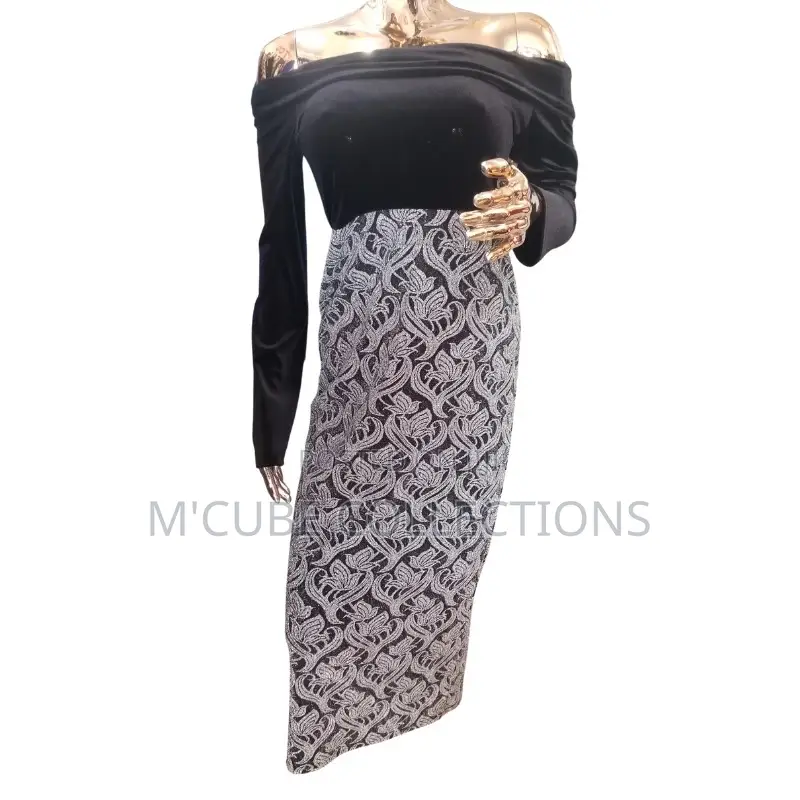 Off-Shoulder Velvet Jacquard Dress