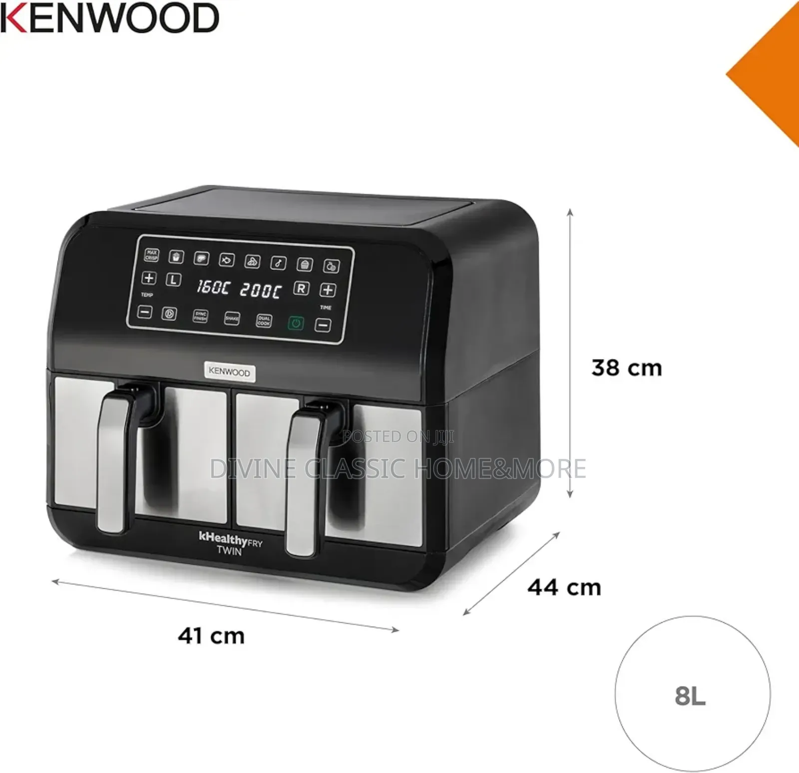 Kenwood Khealthy Twin Double Air Fryer Oven With 8l 1700w, Black